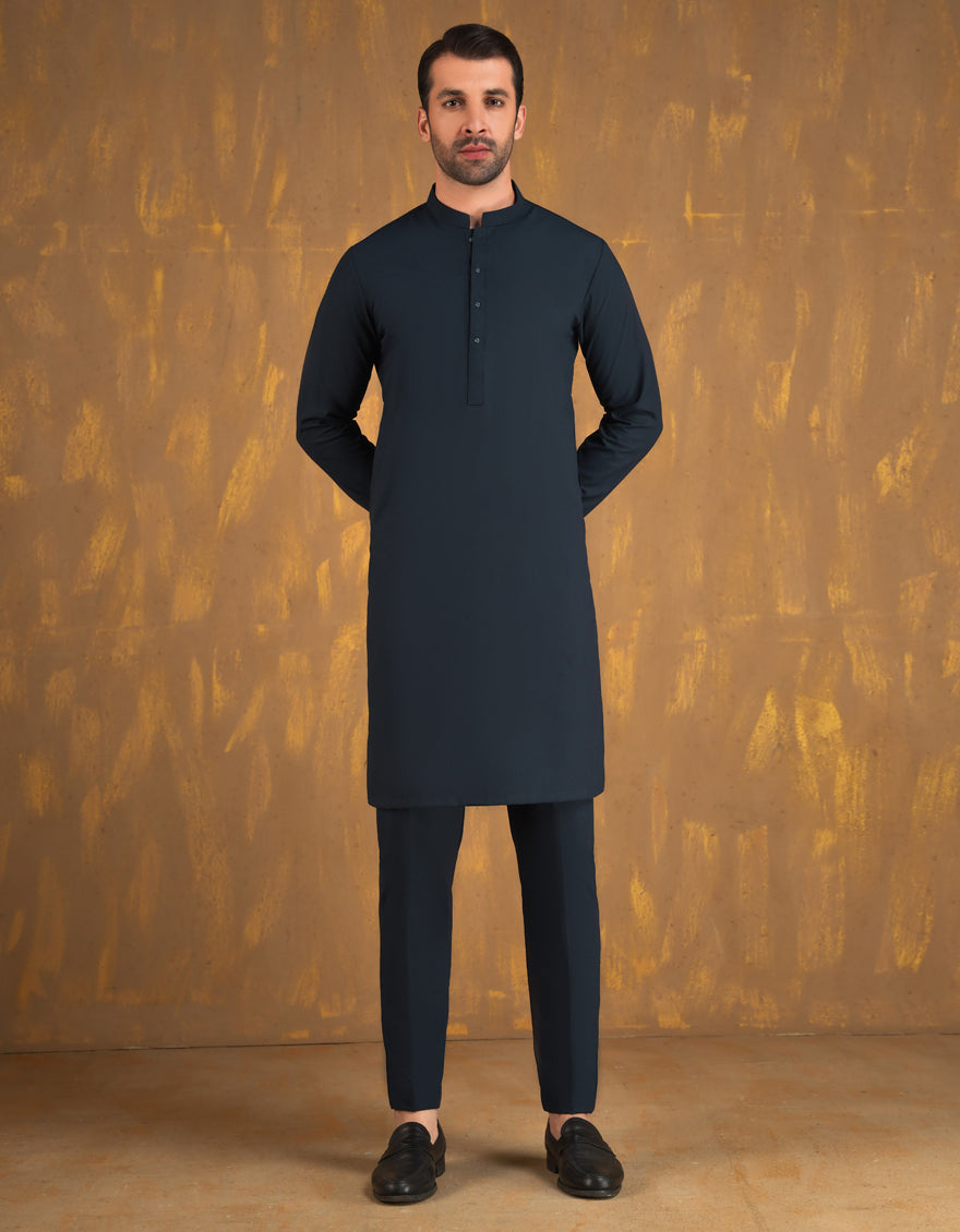 Premium Blended Prussian Blue Unstitched Suit for Men - Formal & Wedding Attire by J. Junaid Jamshed - Perfect for Office, Parties & Special Occasions