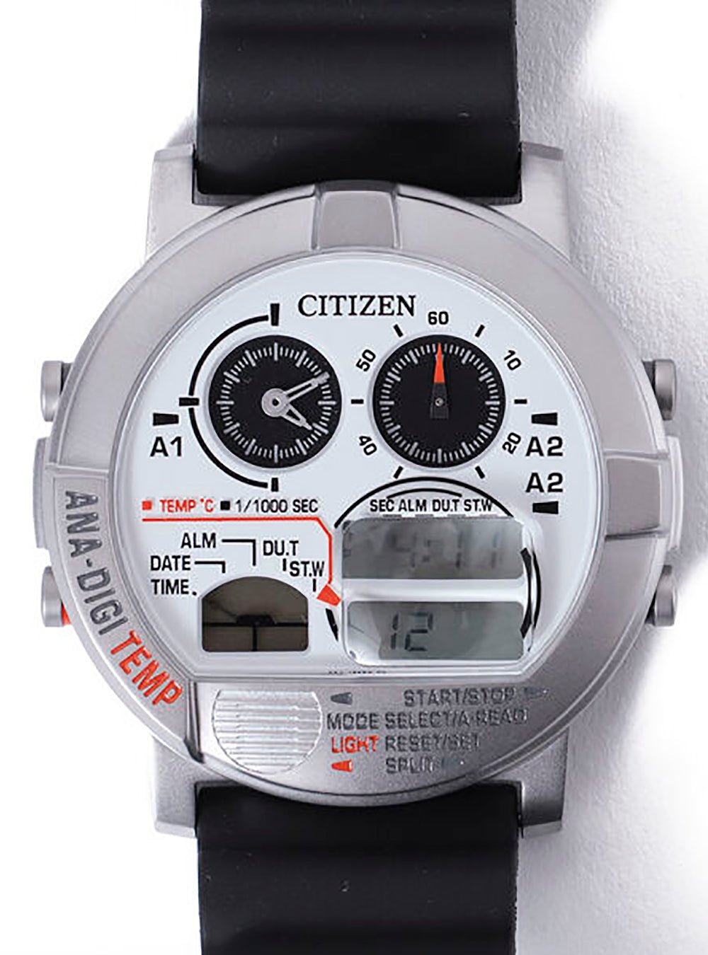 CITIZEN × BEAMS Round Face White Dial Ana-Digi Temp Watch with Japan Movement (JDM) - Perfect for Casual Wear, Office & Outdoor Activities