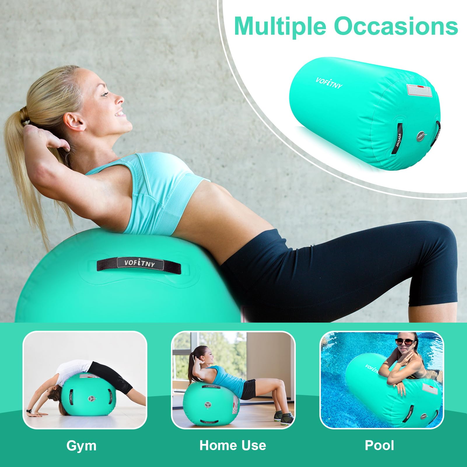 VOFiTNY Inflatable Gymnastics Air Mat - Foldable Tumbling Track with Air Barrel & Octagon Mat | Includes Electric Pump for Home, Gym & Backyard Training | Perfect for Cheerleading, Yoga & Kids Play
