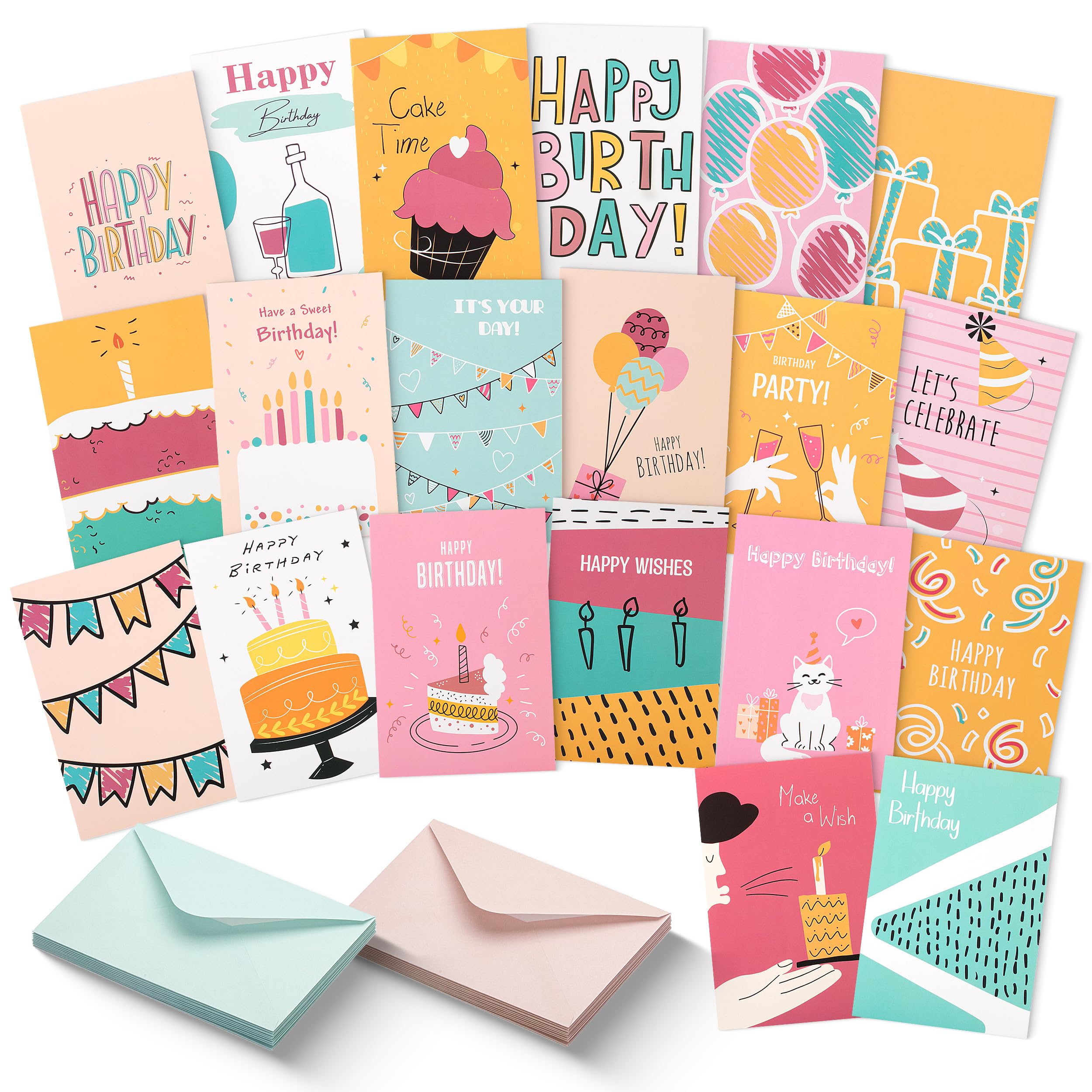 Mr. Pen Assorted Birthday Cards Pack - 20 Greeting Cards with Envelopes, 4x6 Inch Blank Inside Cards for Birthday Wishes, Parties & Special Occasions