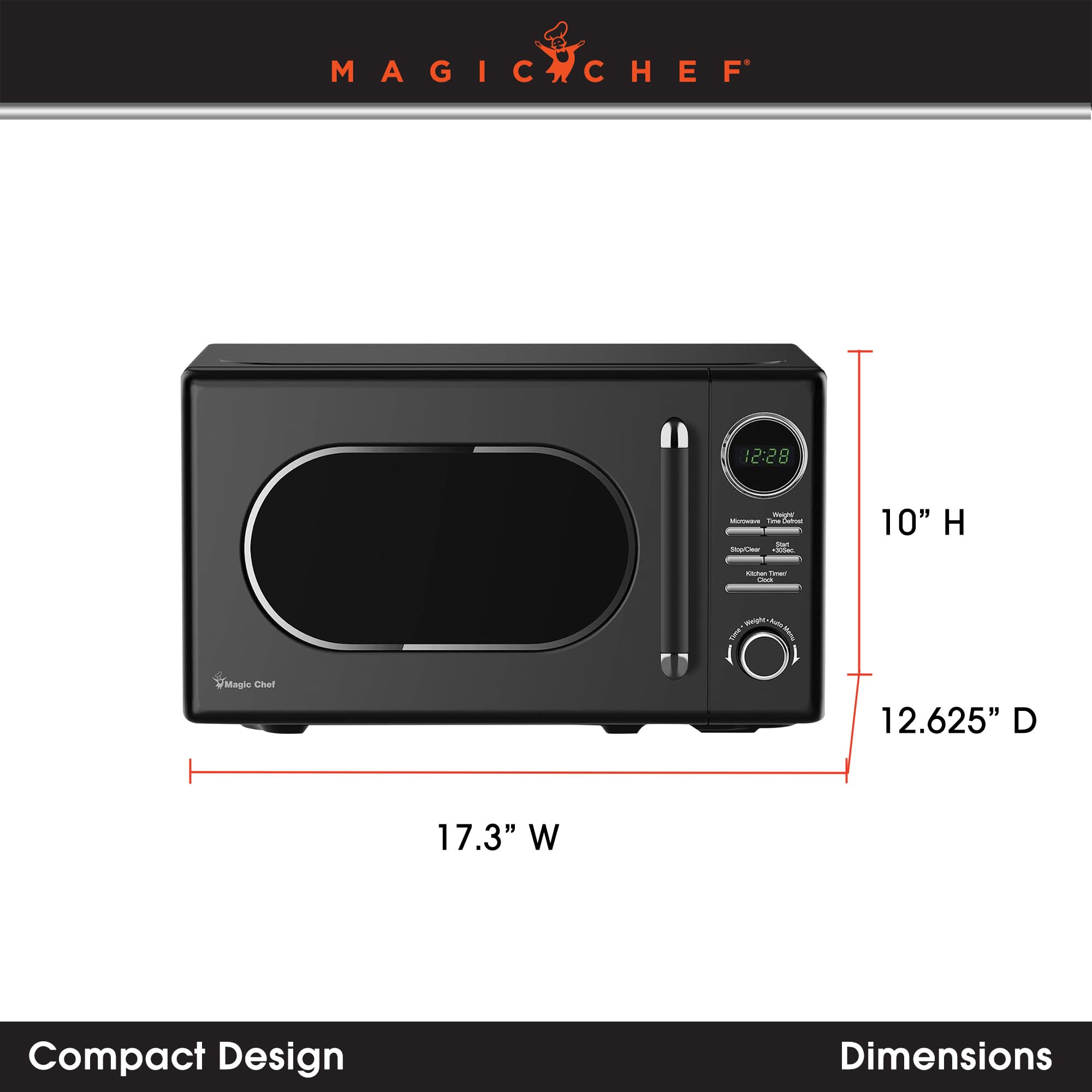 Magic Chef Countertop Microwave Oven - 0.7 Cu Ft Compact Retro Microwave with Classic Design in Black - Perfect for Small Kitchens, Dorms & Office Spaces