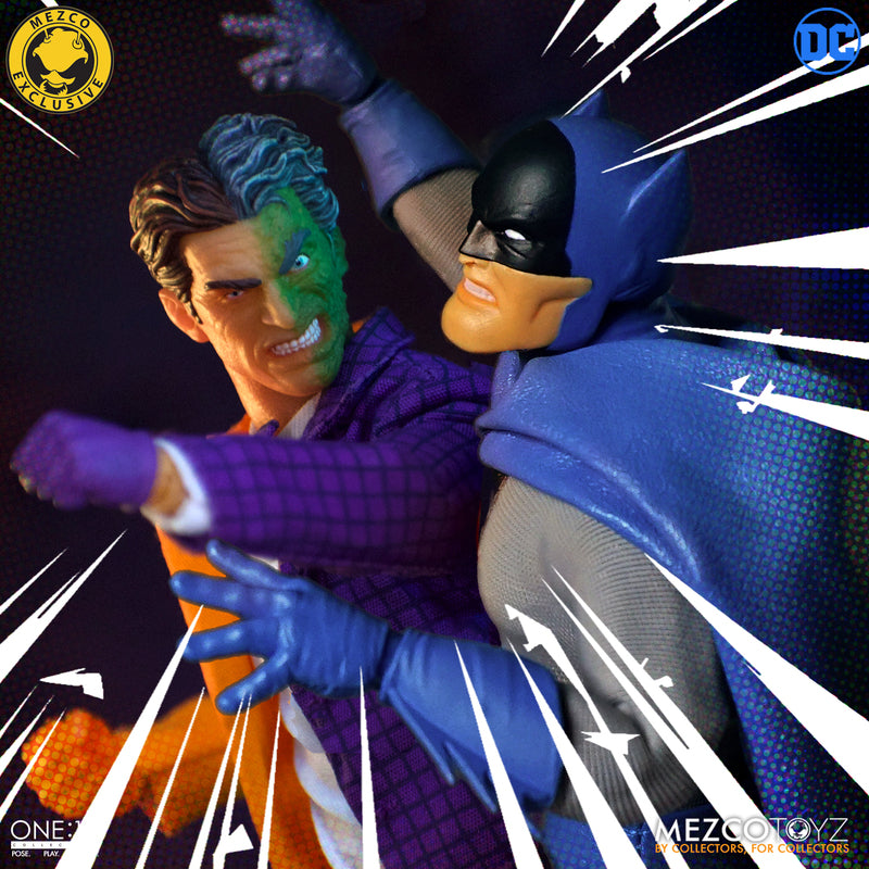 Mezco One:12 Golden Age Batman vs Two-Face Action Figure Set - Collectible DC Comics Superhero & Villain Diorama for Display & Photography