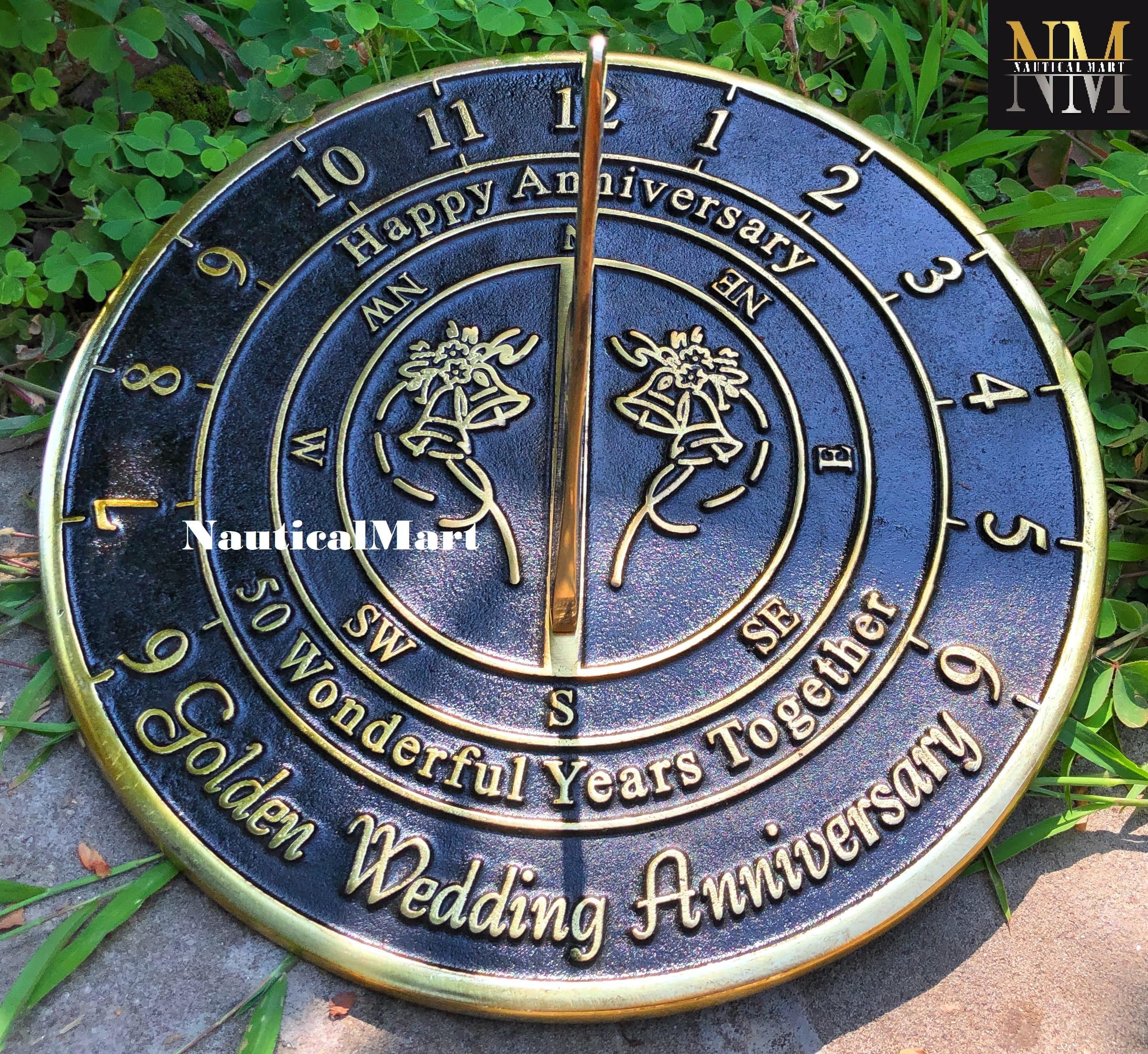 Golden Wedding Anniversary Sundial Gift - Elegant 50th Year Keepsake for Couples - Perfect for Outdoor Garden, Patio, or Beach Decor