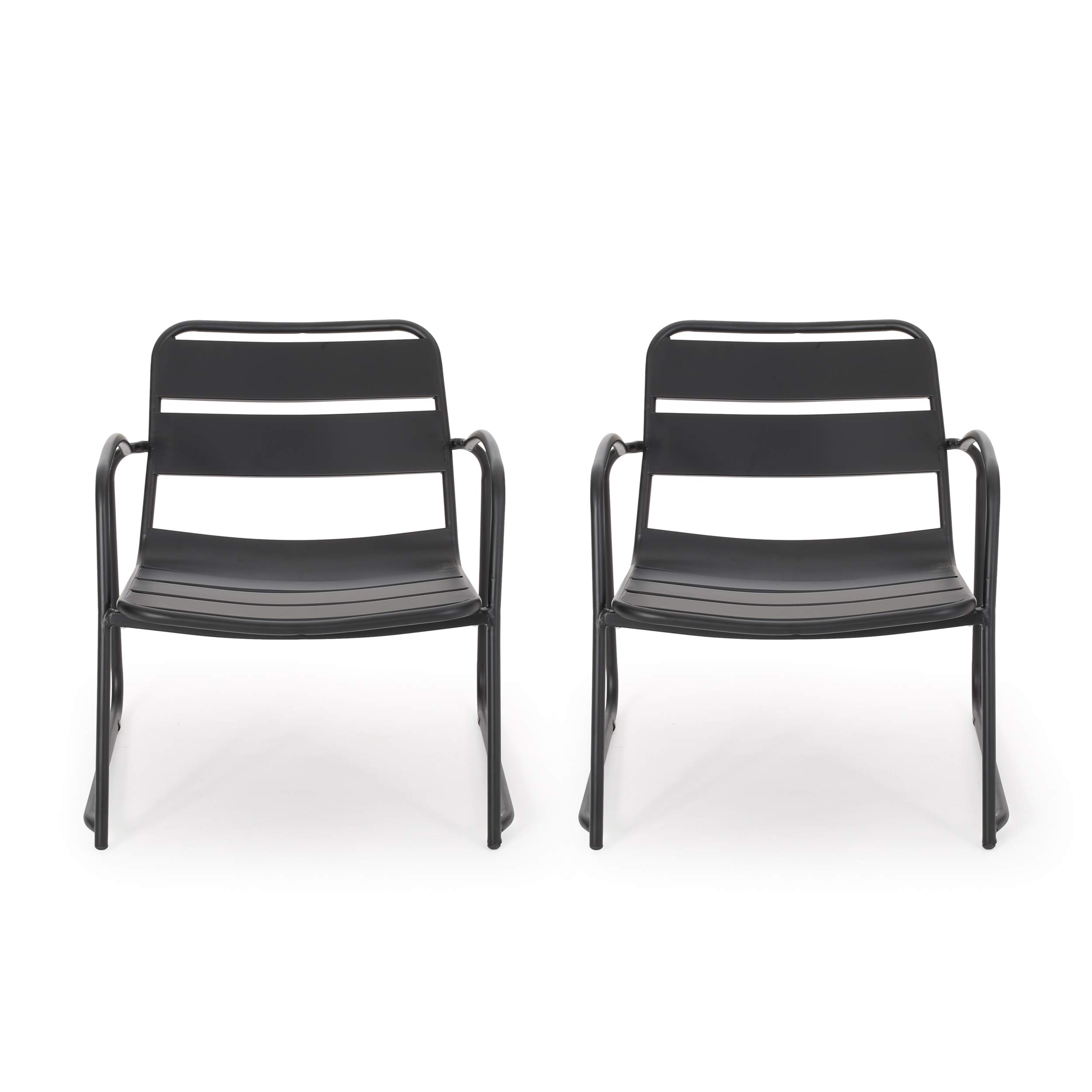 GDF Studio Outdoor Dining Chairs (Set of 2) - Matte Black Patio Furniture for Garden, Poolside, Deck & Backyard Dining