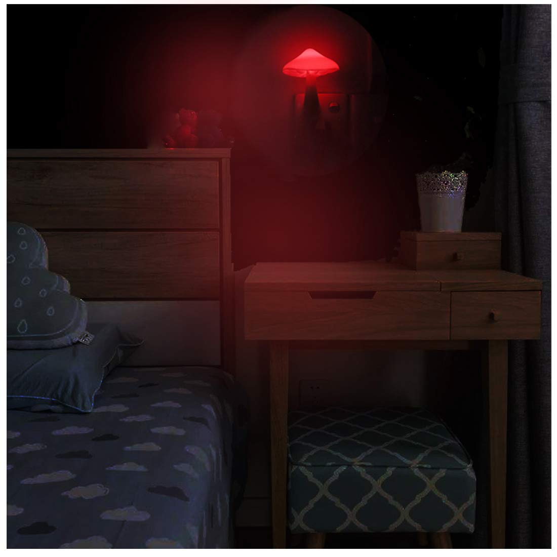 2 Pack LED Night Light Plug in - Mushroom Shaped Wall Lamp for Kids & Adults, Soft Red Glow for Bedroom, Bathroom, Hallway, Stairs - Energy Saving Mini Magic Night Lights (Perfect for Nighttime Safety & Comfort)