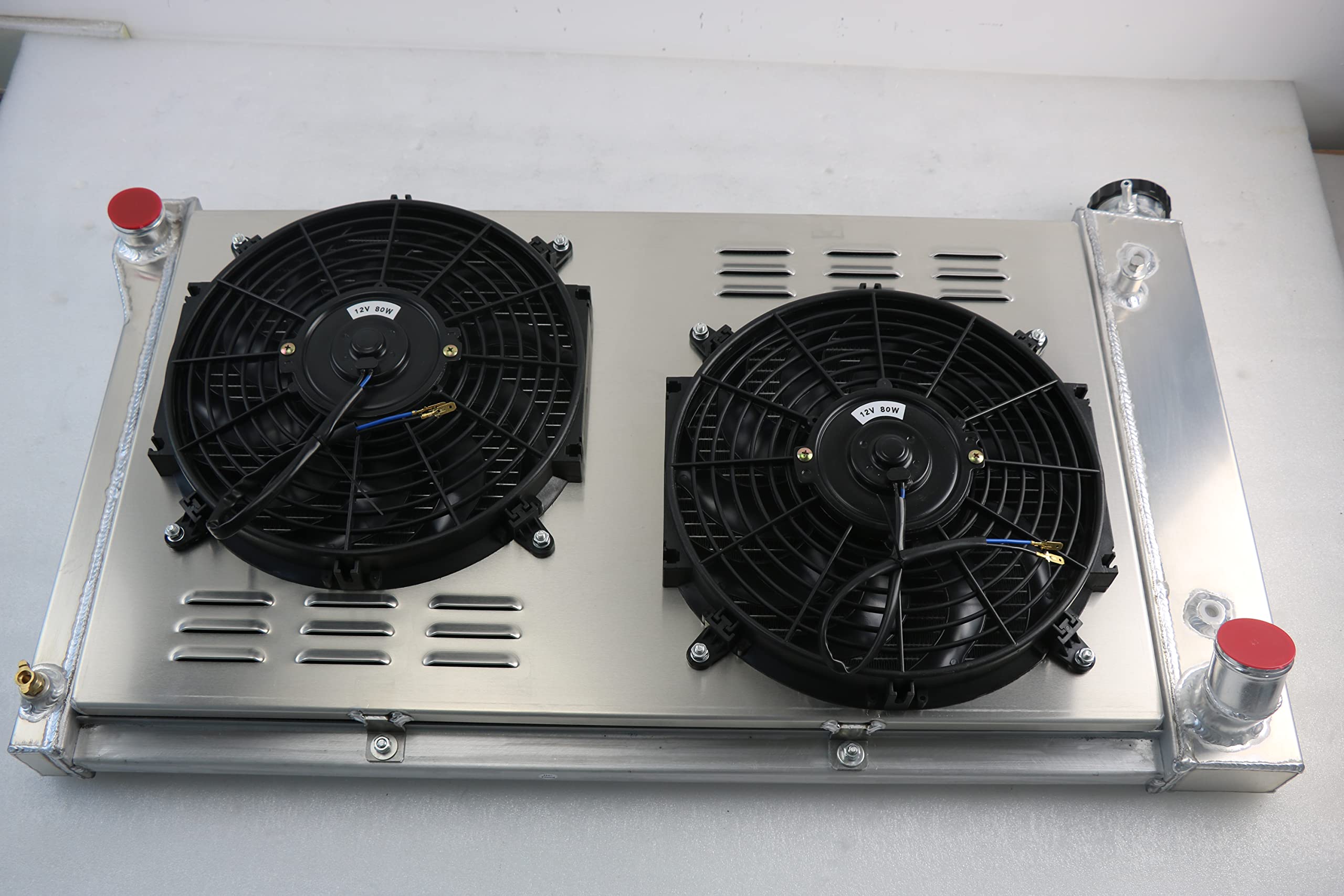 4 Row Aluminum Radiator with Electric Fan Shroud & Thermostat Kit - Compatible with 1967-1979 Chevy Blazer, P10, G10, C10, K10, 20, 30 Van, Pickup, Suburban & GMC C15/C1500, C25/C2500, C35/C3500 - Perfect for Engine Cooling & Performance Upgrades
