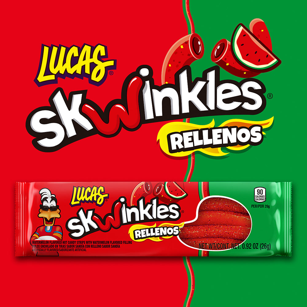 Lucas Relleno Skwinkle Watermelon Candy | 12 Count Box | Mexican Candy for Parties, Snacks & Gifts