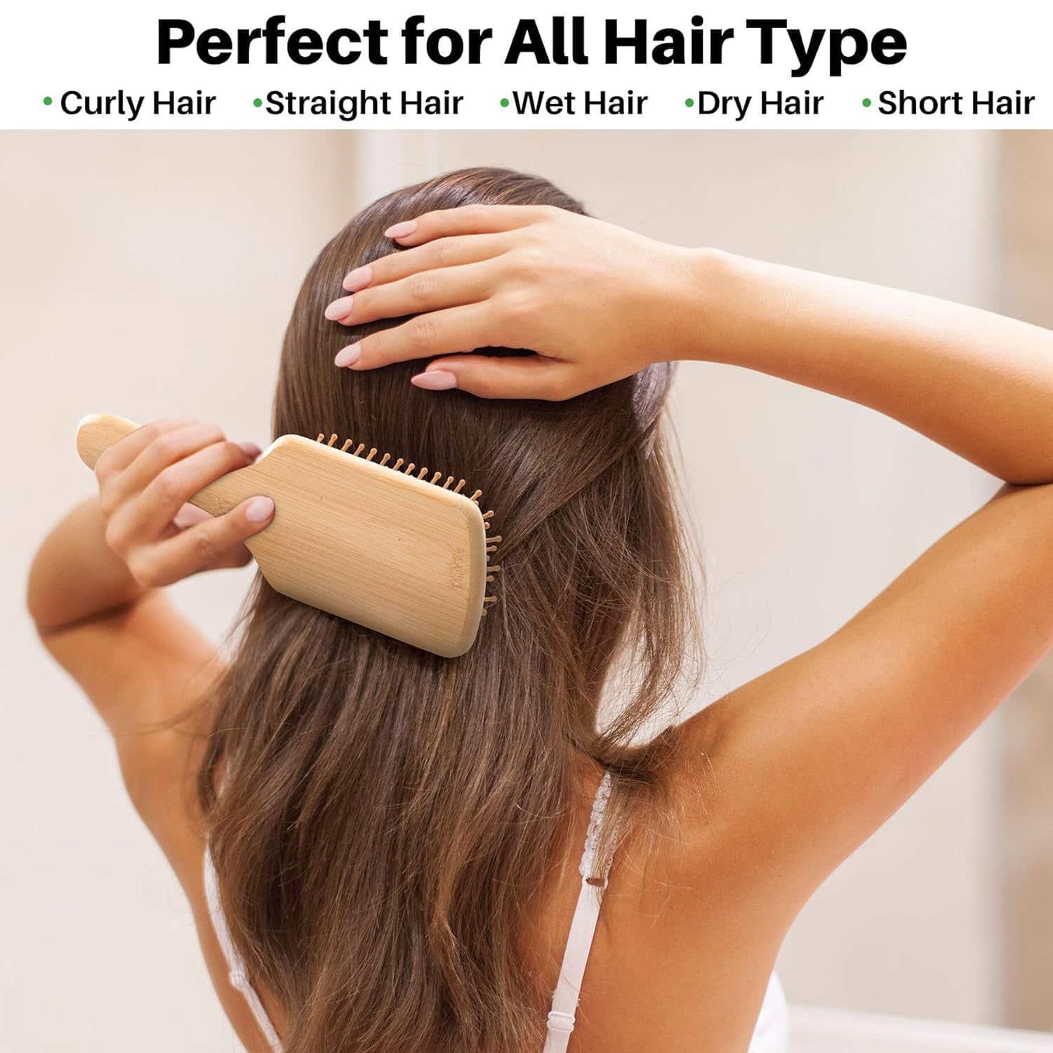 Ayushicreation Bamboo Wooden Hair Brush for Women & Men - Detangling Paddle Brush for Curly Hair, Hair Growth & Scalp Massage - Eco-Friendly Bamboo Bristles - Perfect for Daily Hair Care & Styling at Home or Travel - 1pc
