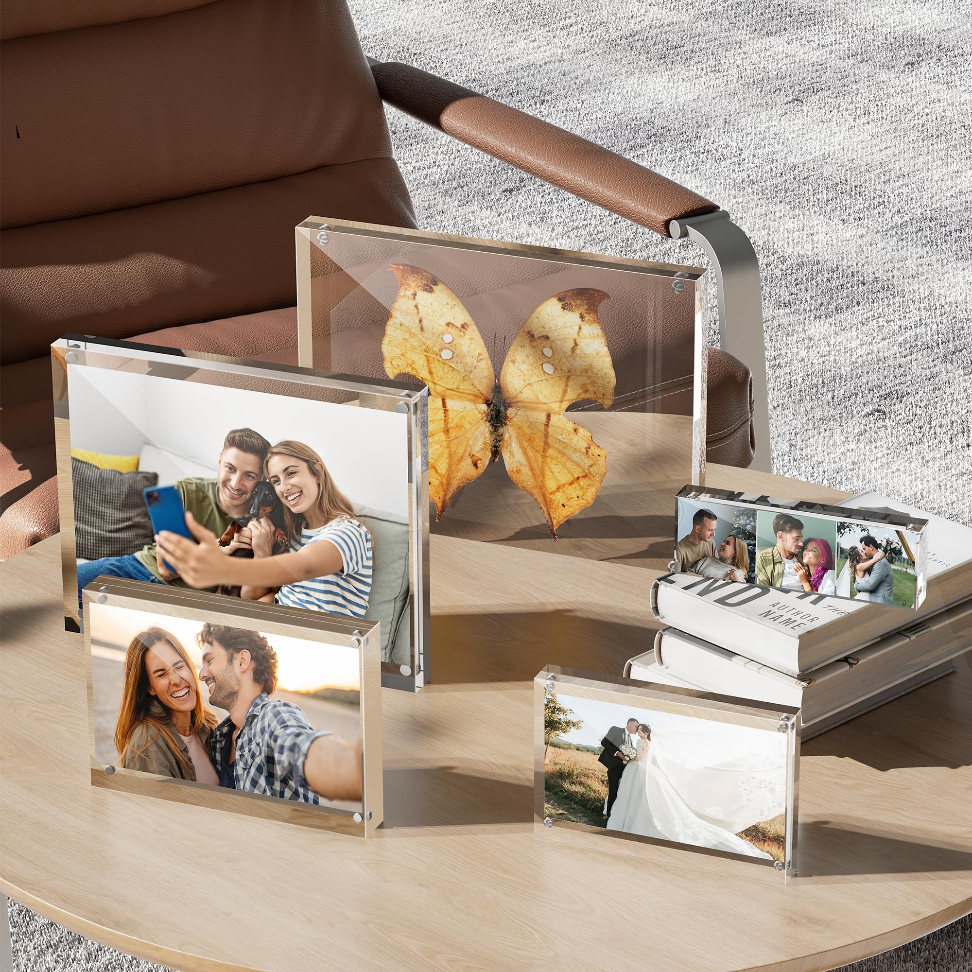 8x10 Acrylic Picture Frames 2 Pack - 20% Thicker Clear Magnetic Photo Frames, Double Sided Freestanding Frameless Display for Desk, Wall or Tabletop - Perfect for Office Decor, Family Photos & Artwork Display