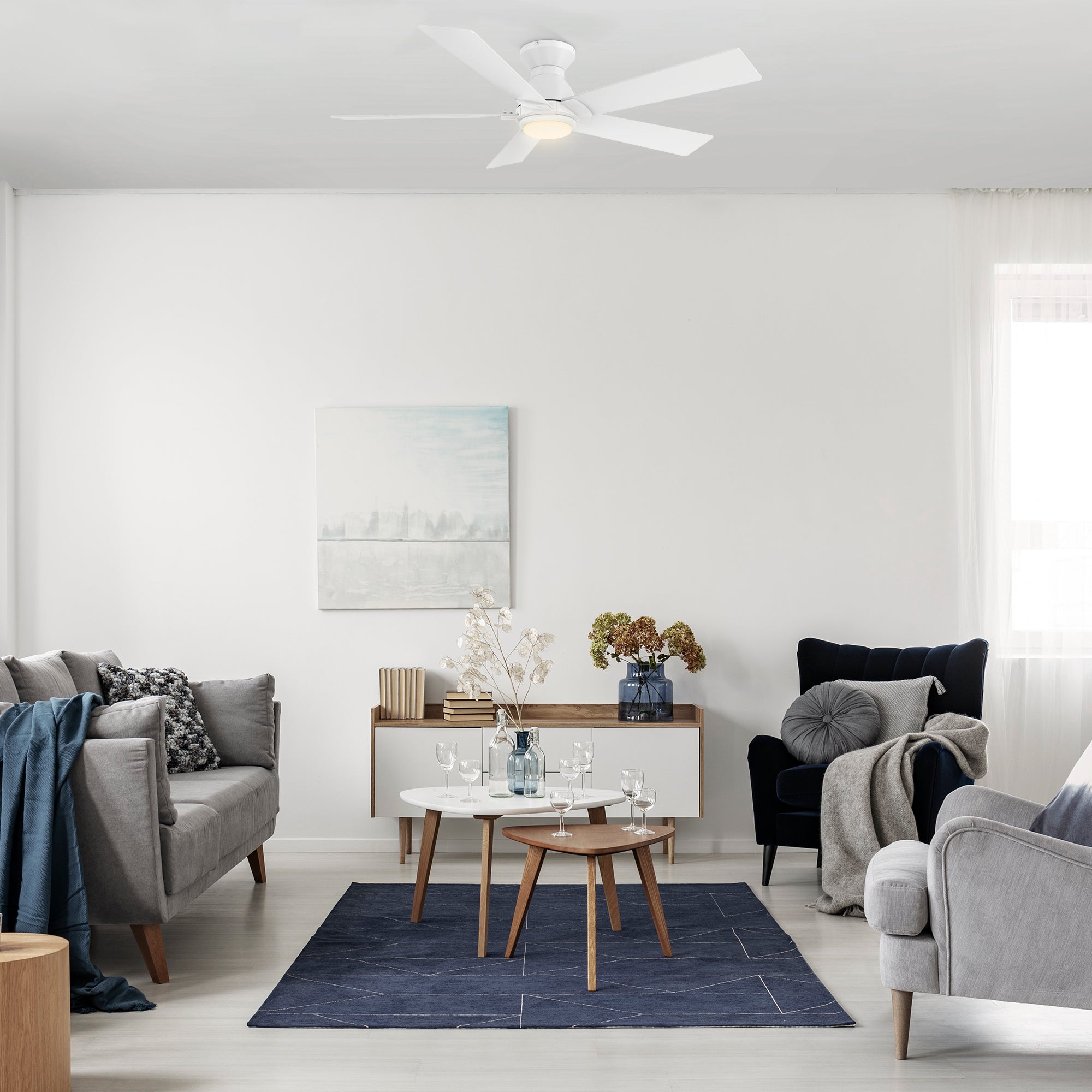 52 Inch Armoy Low Profile Ceiling Fan with LED Light and Remote Control - Perfect for Bedroom, Living Room, and Home Office