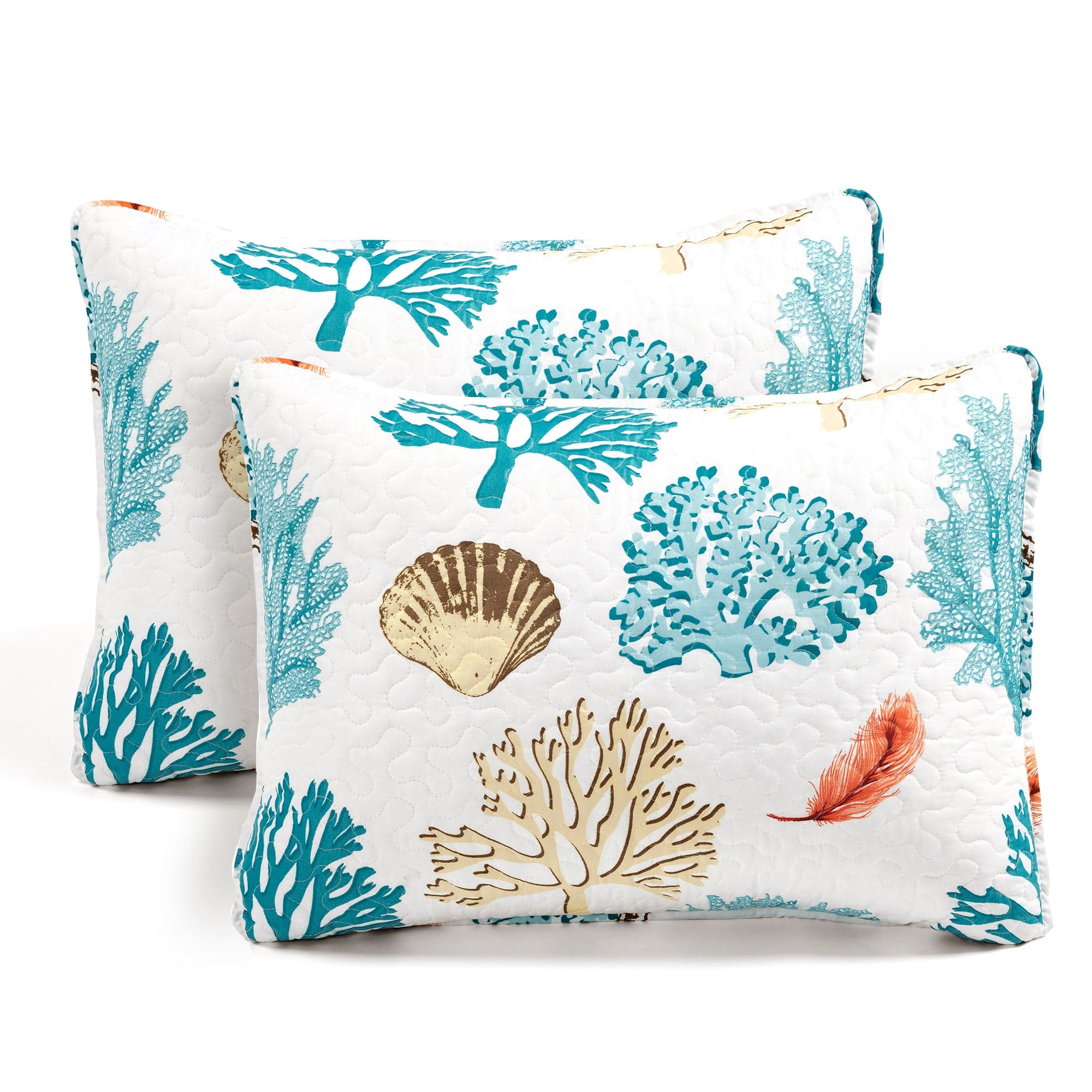 Coastal Reef Feather Reversible Quilt Set - King Size Bedding, Soft & Breathable Comforter for All Seasons | Perfect for Beach House, Guest Room & Cozy Bedroom Decor