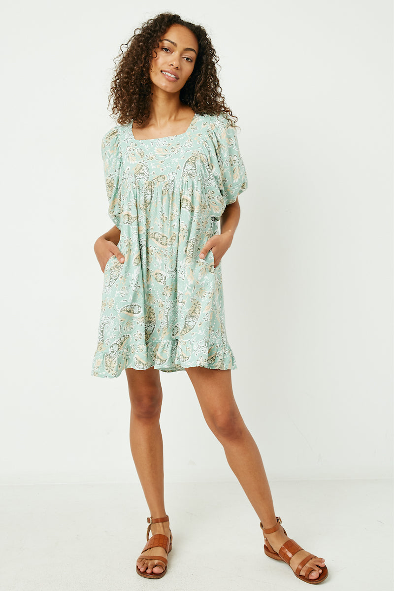 Stylish Paisley Printed Tunic Dress for Women - Flowy Boho Chic Blouse Top with V-Neck & 3/4 Sleeves | Perfect for Casual Outings, Beach Coverups & Summer Vacations