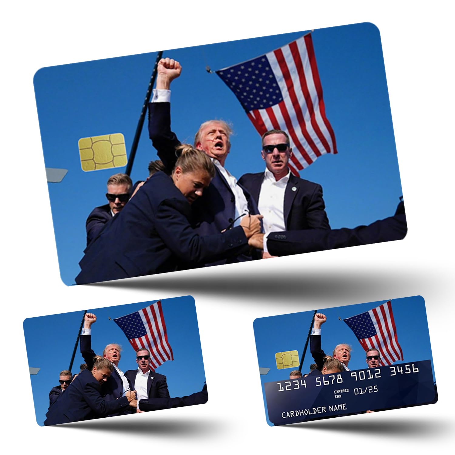 3PCS Donald Trump 2024 Rally Themed Credit Card Skins - Personalized Debit Card Covers & Stickers for Trump Supporters | Show Your Support at Political Events & Rallies