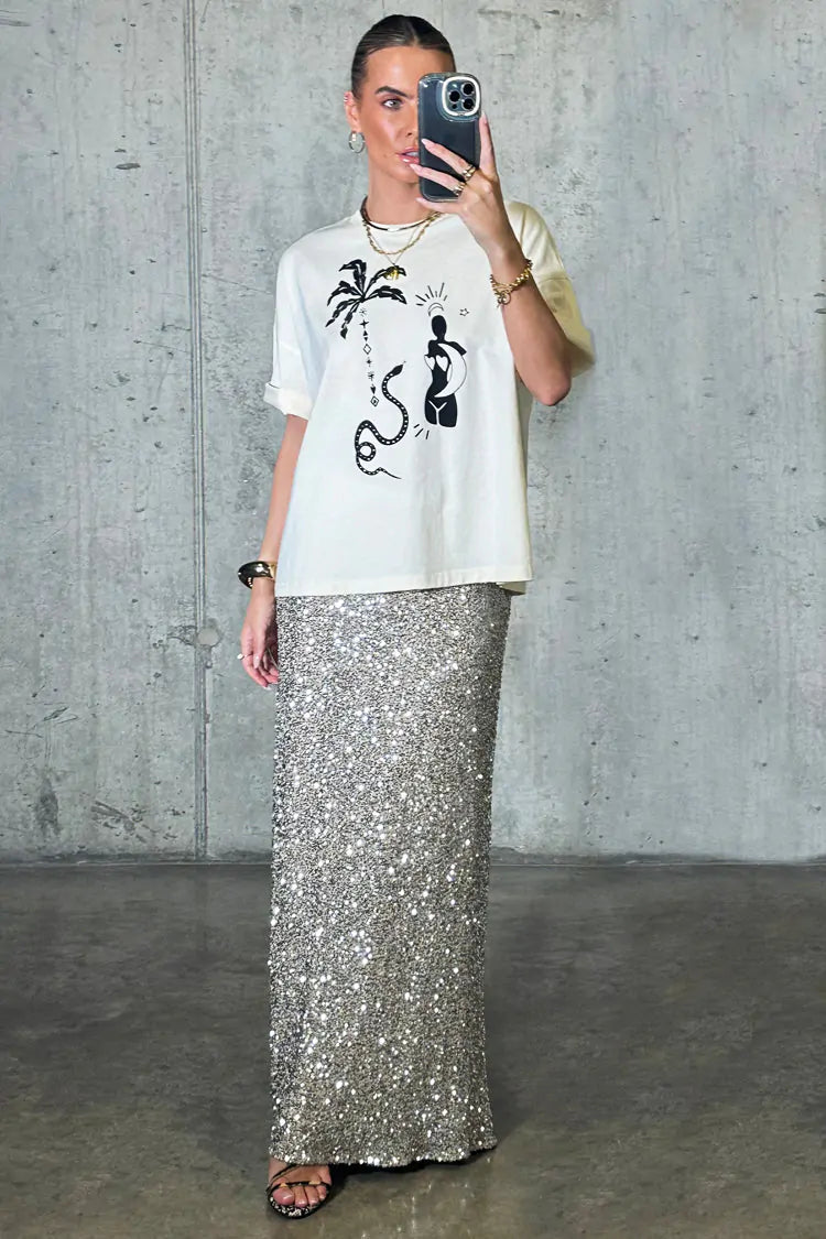 Dorris Silver Sequin Skirt for Women - Sparkly Party Skirt for Night Out, Club Wear, and Special Occasions