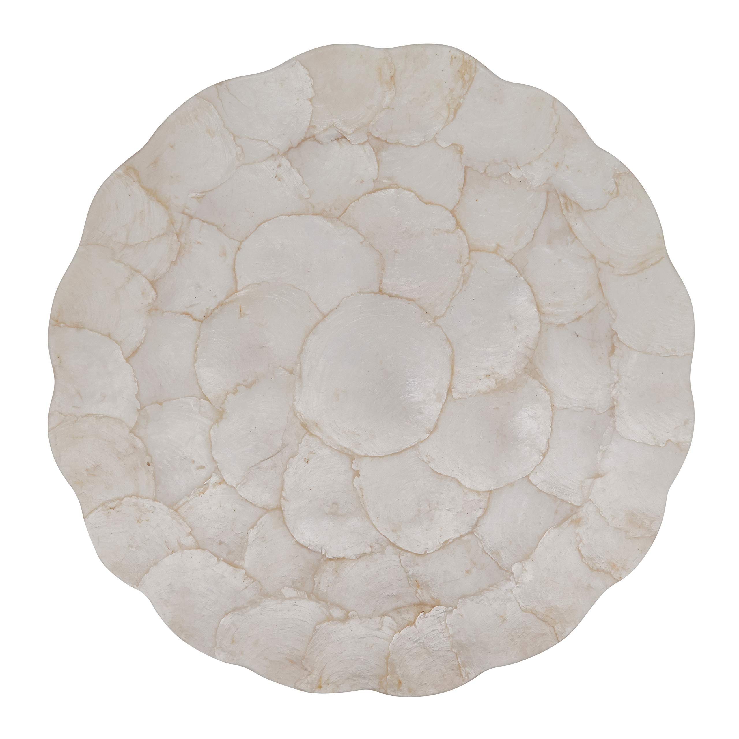 SARO LIFESTYLE Scalloped Capiz Placemats Set of 4 - 15 Inch Round Ivory Shell Dinner Place Settings for Elegant Dining, Wedding Decor, and Coastal Home Table Setting
