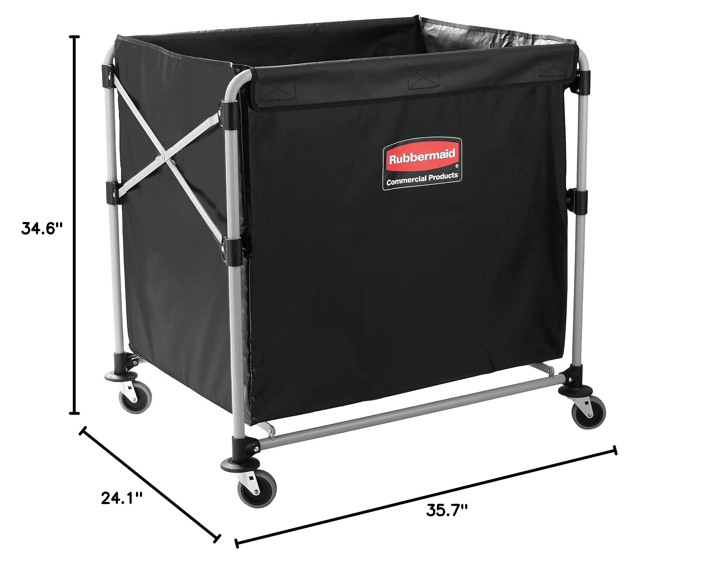 Rubbermaid Commercial Collapsible X Cart - 8 Bushel Steel Laundry Bin with Wheels for Hotel, Nursing Home, College & Home Use - Heavy Duty Utility Cart for Laundry, Supplies & Groceries - Ideal for Commercial & Residential Spaces
