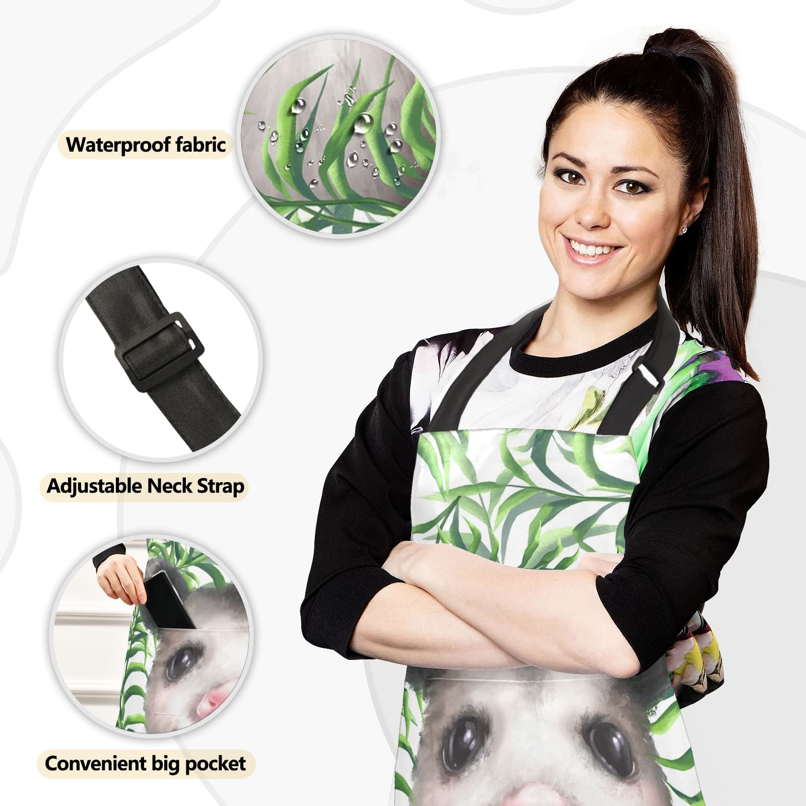 Heat-Resistant 5-Piece Kitchen Set - Insulated Oven Mitts, Pot Holder, Apron & Mat for Baking, Grilling & Cooking | Baby Opossums Green Grass Design | Microwave Safe & Heat Protection for Home Chefs