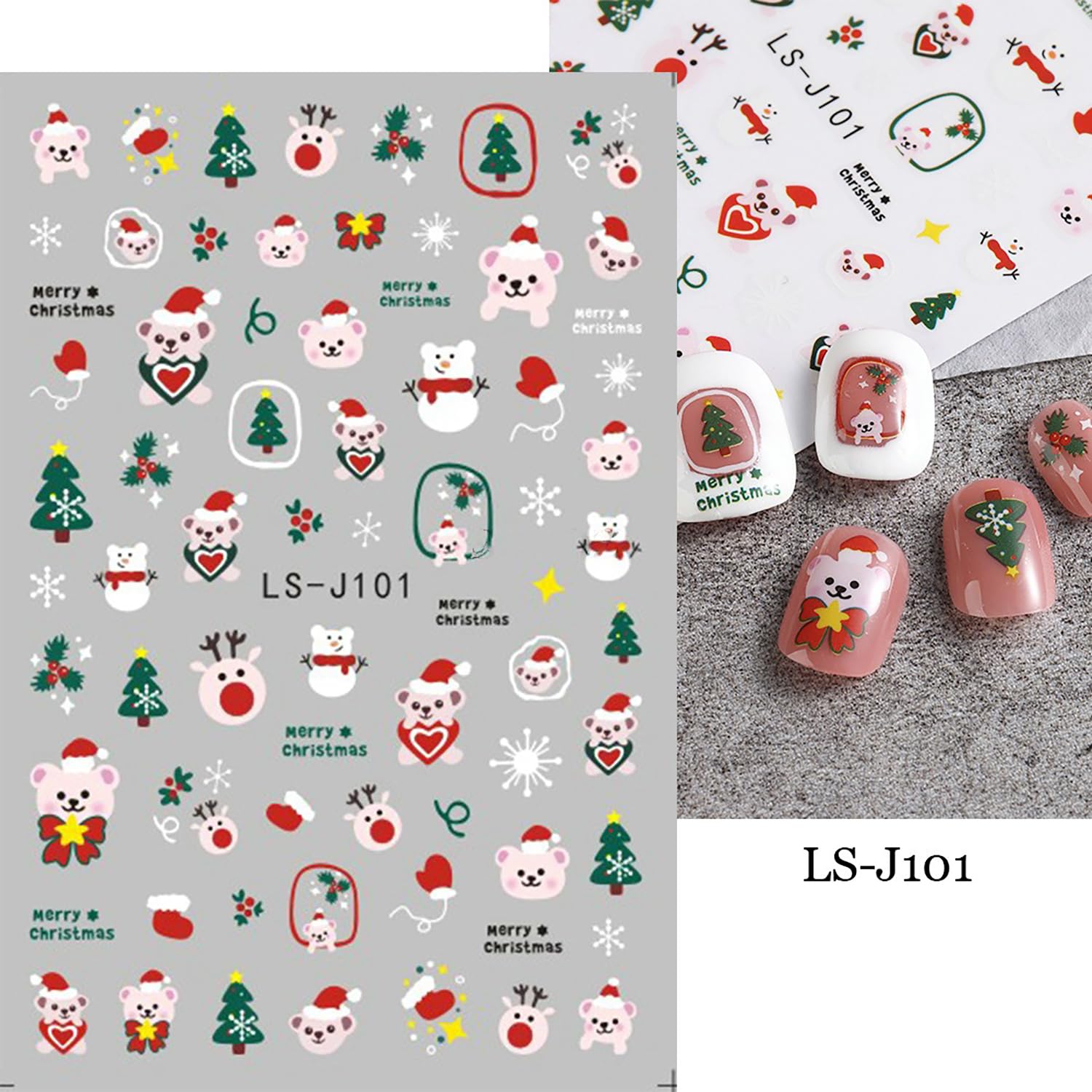 Christmas Nail Stickers 9 Sheets - Winter Holiday Nail Art Decals with Santa, Christmas Tree & Gingerbread Man - Self-Adhesive DIY Nail Decorations for Parties, Gifts & Festive Manicures