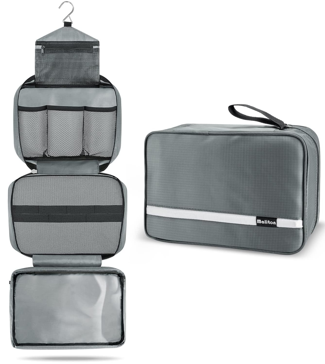 Premium Hanging Toiletry Bag for Men & Women - Large 4-Compartment Waterproof Travel Cosmetic Organizer | Ideal for Business Trips, Vacations & Gym Use (Grey)
