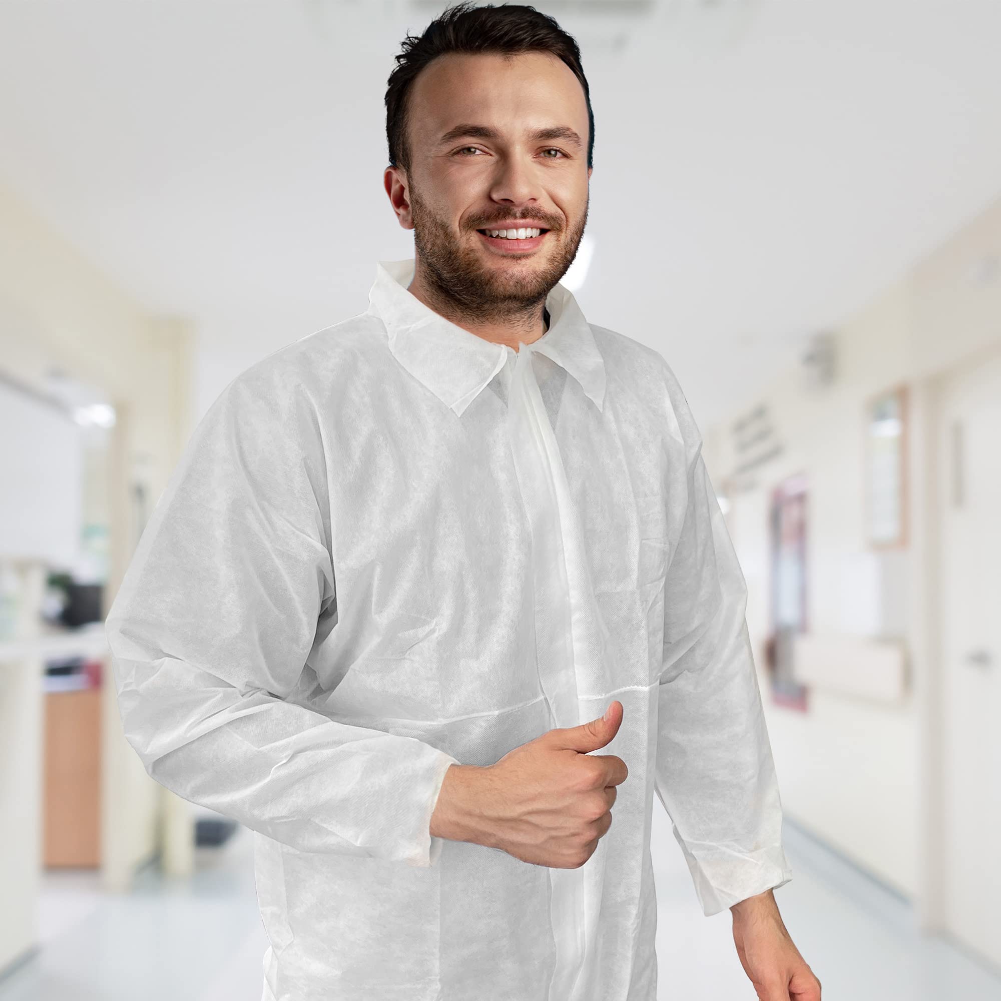 AMZ Medical Supply White Disposable Coveralls for Men & Women - X-Large Size, Pack of 25 Hazmat Suits | 70 gm/m2 Polypropylene Protective Clothing with Front Zipper | Unisex Paint Suit for Medical, Construction & Chemical Protection | Open Cut Wrists & Ankles for Comfort
