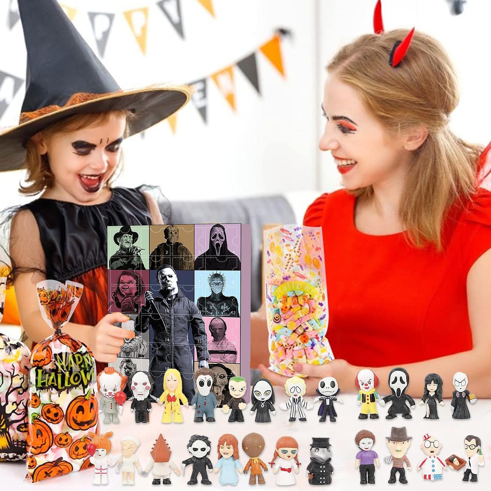 Halloween Countdown Calendar with 24 Spooky Surprise Dolls & Horror Movie Figures | 24-Day Advent Calendar for Halloween Party Decorations & Gift Giving