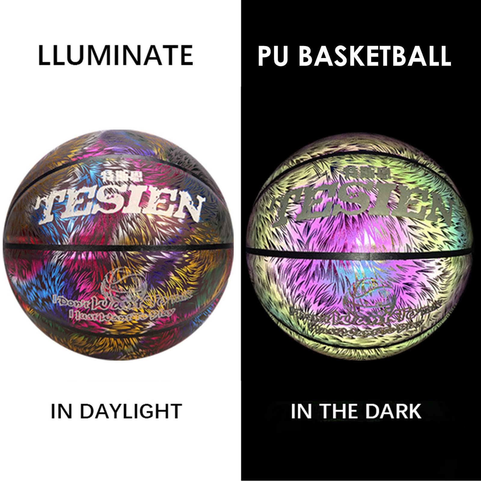 Glow in the Dark Basketball - Holographic Reflective No.7 Size Training Ball for Kids | Night Sports Equipment, Outdoor Play & Birthday Gifts for Boys and Girls
