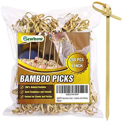 200PCS 6 Inch Bamboo Cocktail Picks - Handmade Wooden Skewers for Appetizers, Fruits, Cheese & Charcuterie Boards - Eco-Friendly Party Toothpicks for Weddings, Cocktail Parties & Home Entertaining