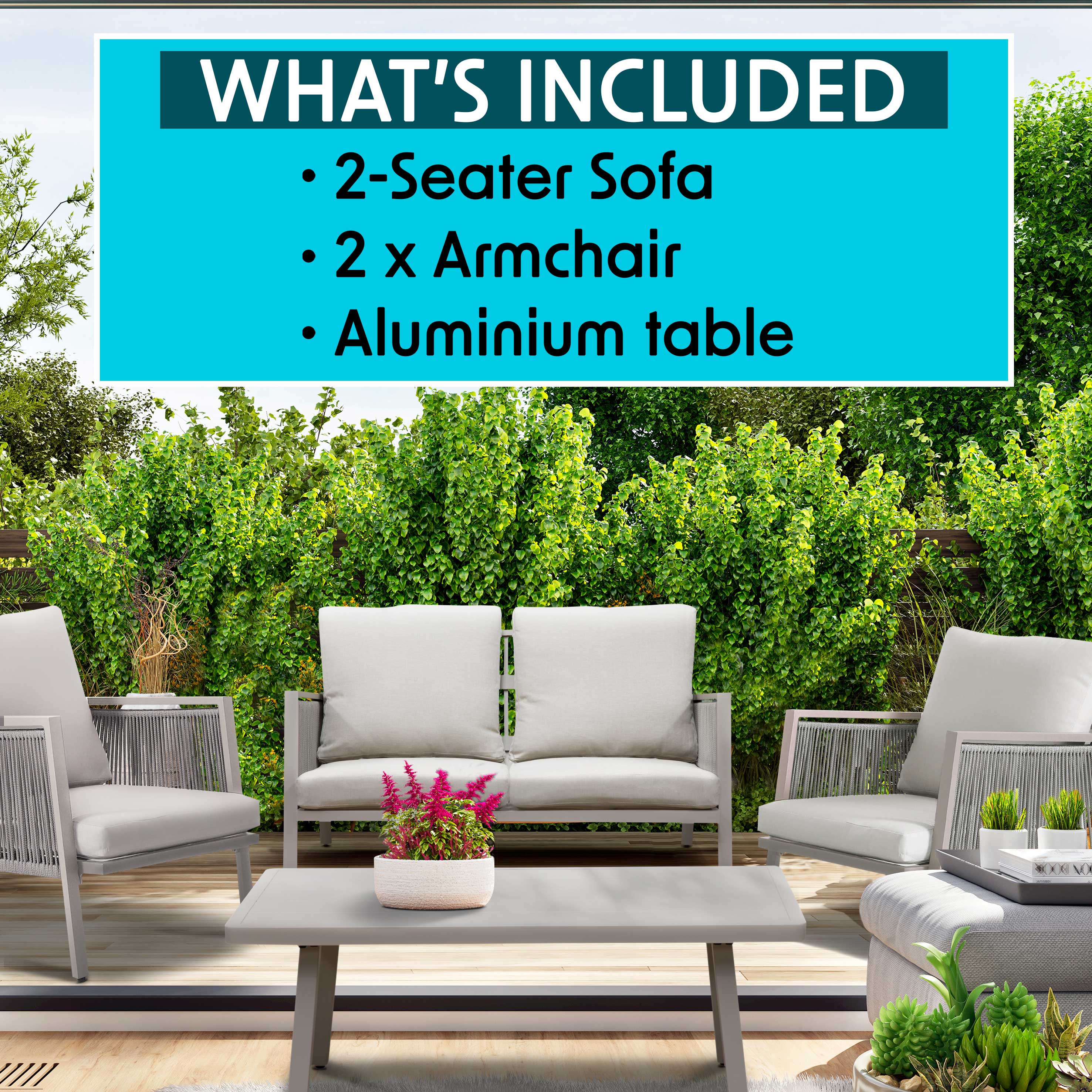 Premium 4-Piece Outdoor Aluminum Patio Sofa Set - Light Grey (DG56) - Perfect for Backyard, Poolside & Garden Relaxation