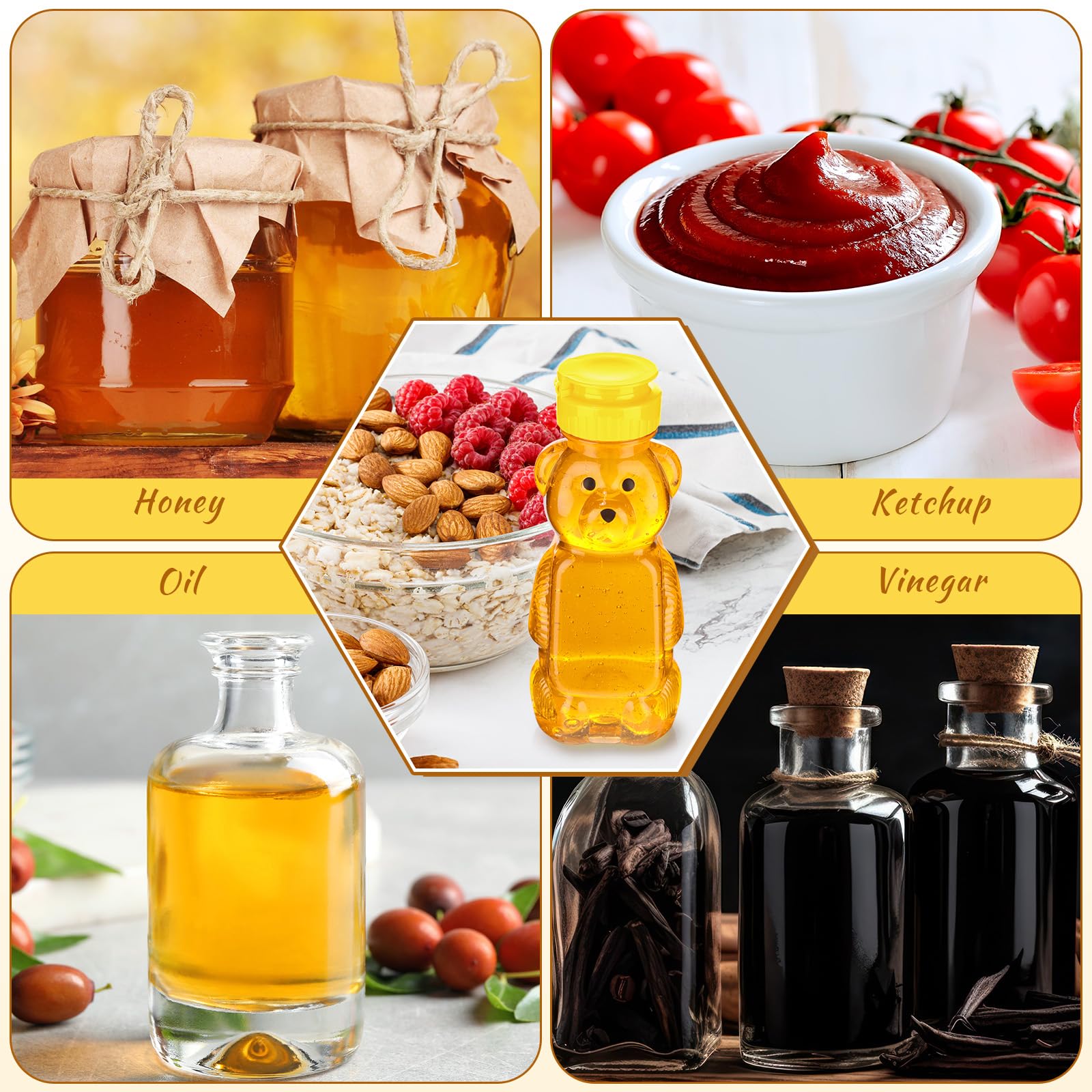 Thenshop 96 Pcs 8 oz Bear Bottle Honey Jar - Plastic Honey Squeeze Bottle with Yellow Flip Top Lid - Empty Food Grade Container for Storing & Dispensing Honey, Syrup, Condiments - Perfect for Home Kitchen, Cafe, Bakery & DIY Projects