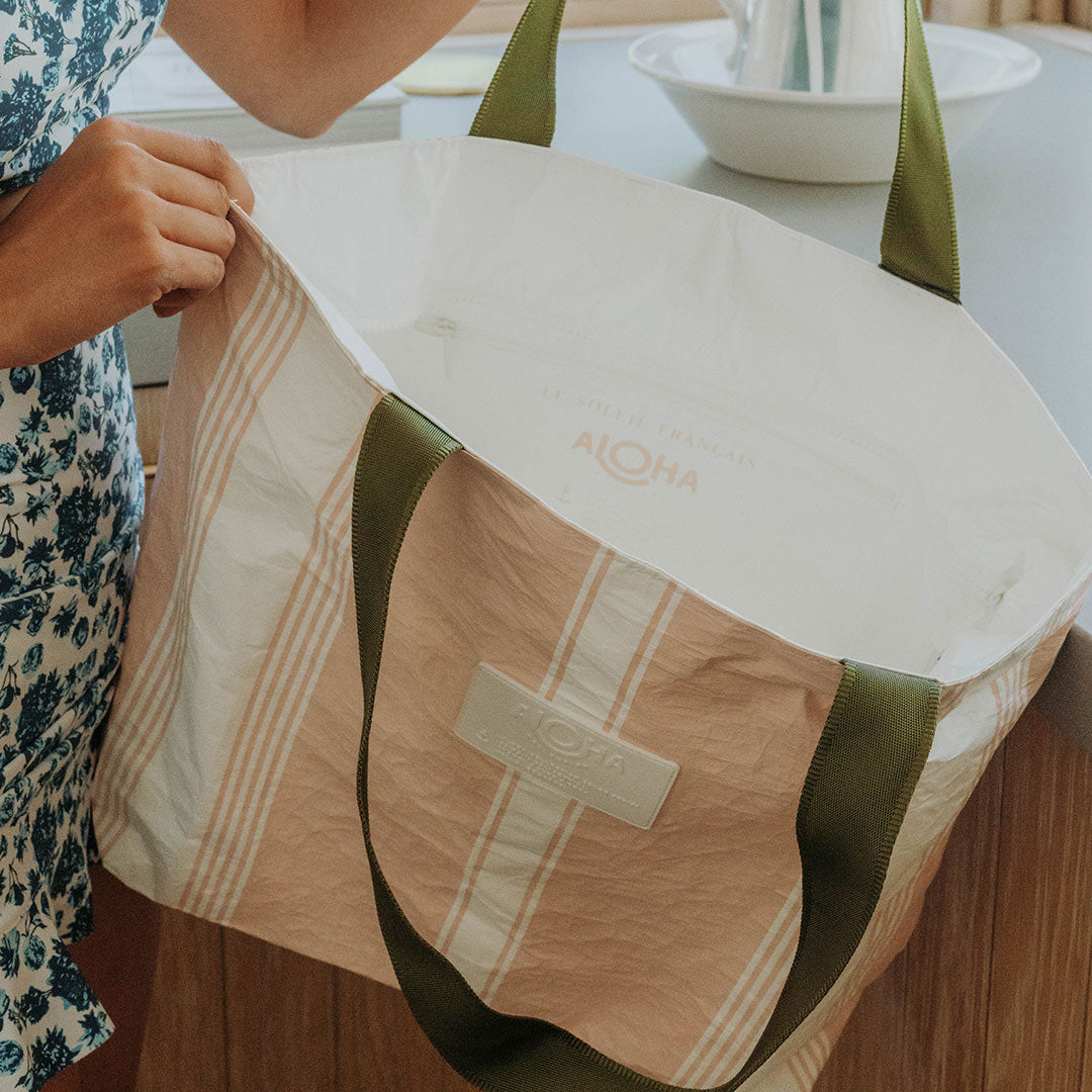 Aloha Linen Stripe Day Tripper Tote Bag - Lightweight Beach Bag for Women, Summer Vacation, Shopping & Travel Accessories | Perfect for Beach Outings, Picnics & Daily Use