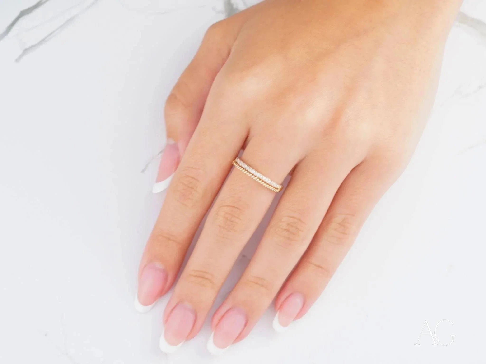 18K Yellow Gold CZ Half Round Ring - Elegant & Timeless Jewelry for Women, Perfect for Weddings, Anniversaries & Special Occasions