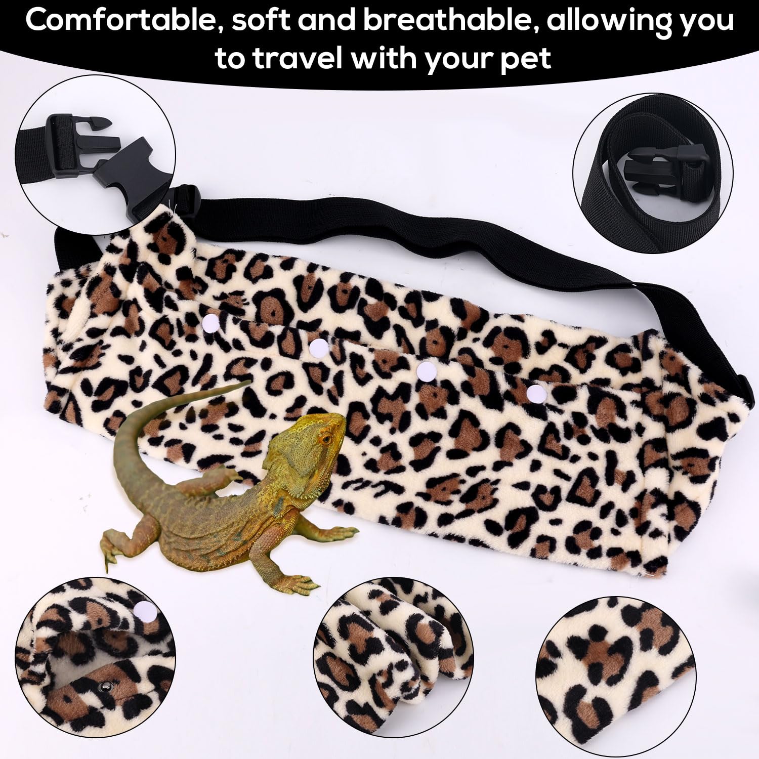 Adjustable Leather Bearded Dragon Leash & Winged Backpack - Reptile Carrier Harness for Outdoor Walking, Travel & Rest - Perfect for Pet Lizard Adventures & Safe Transport