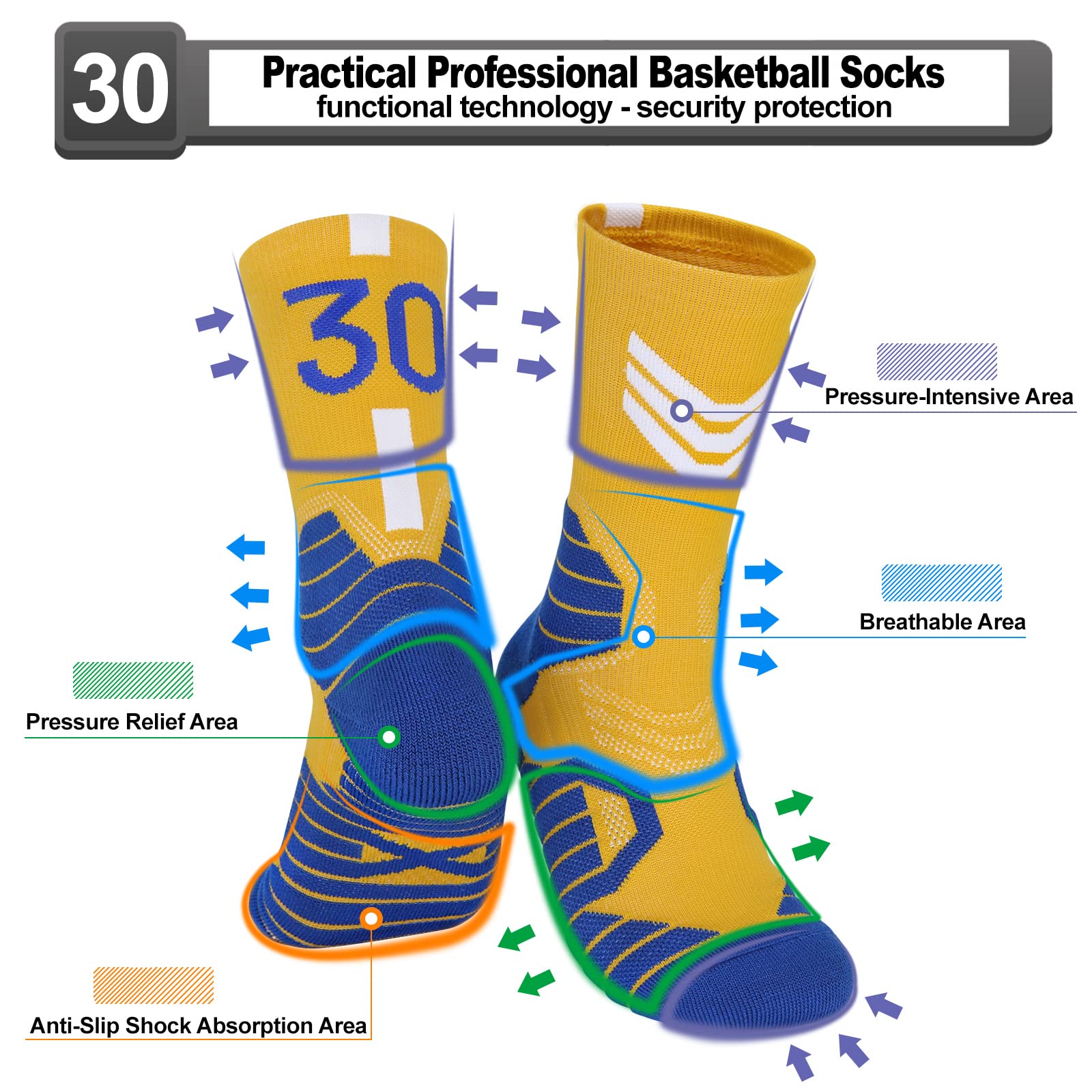 Basketball Socks for Men & Boys - 2 Pairs, Sports Team Socks for Game & Training
