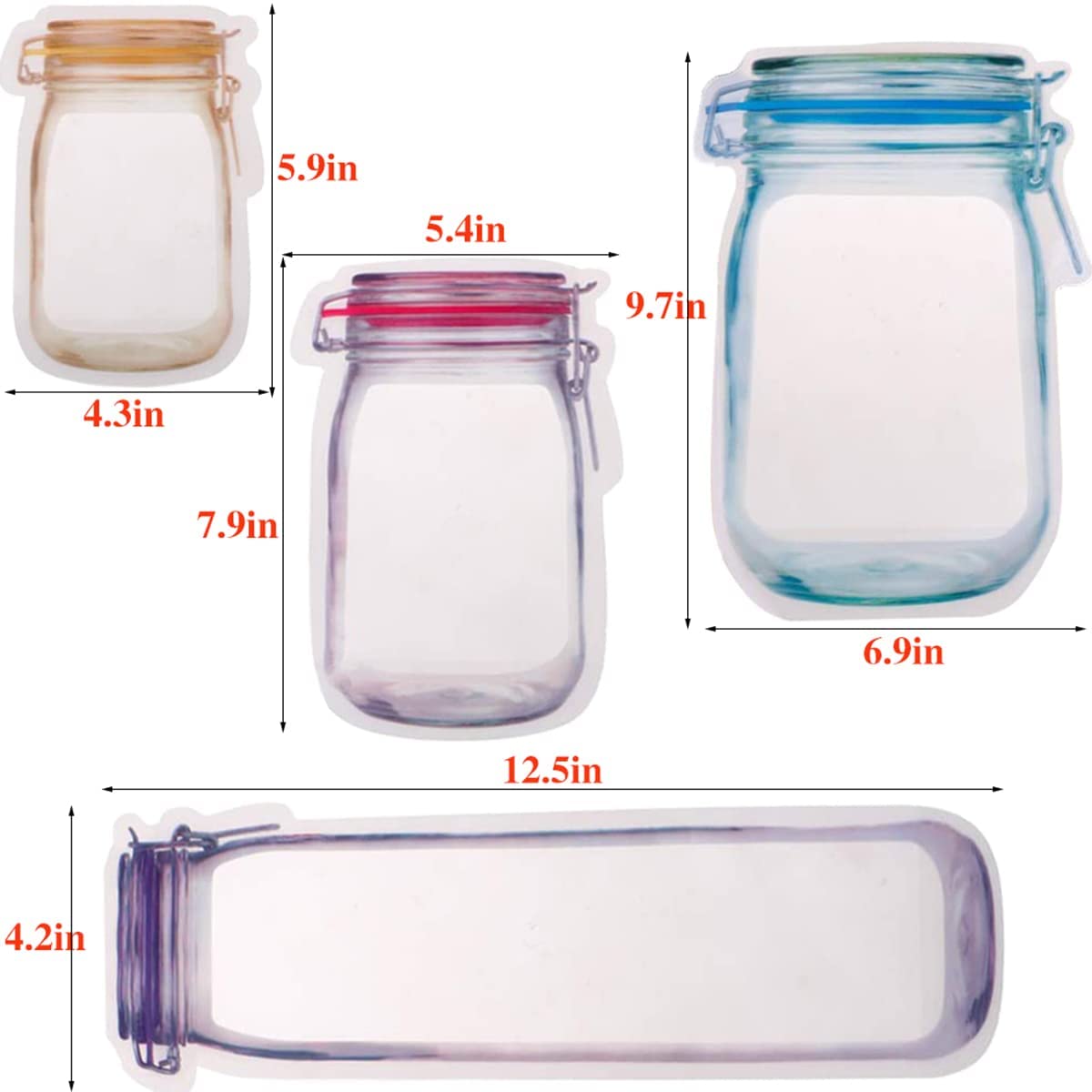 40Pcs Reusable Mason Jar Ziplock Bags - Airtight Food Storage Bags for Kitchen, Camping, Picnic | BPA-Free Plastic Organizer for Snacks, Nuts, Spices & Meal Prep (40 Count)