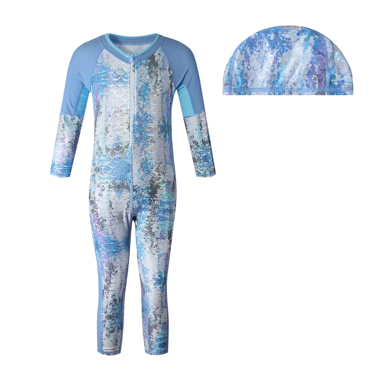 Vivobiniya Girls Long Sleeve Mermaid Swimsuit - Fish Scale Print One Piece Bathing Suit for Teens | Beach, Pool, Water Park & Summer Vacation Wear