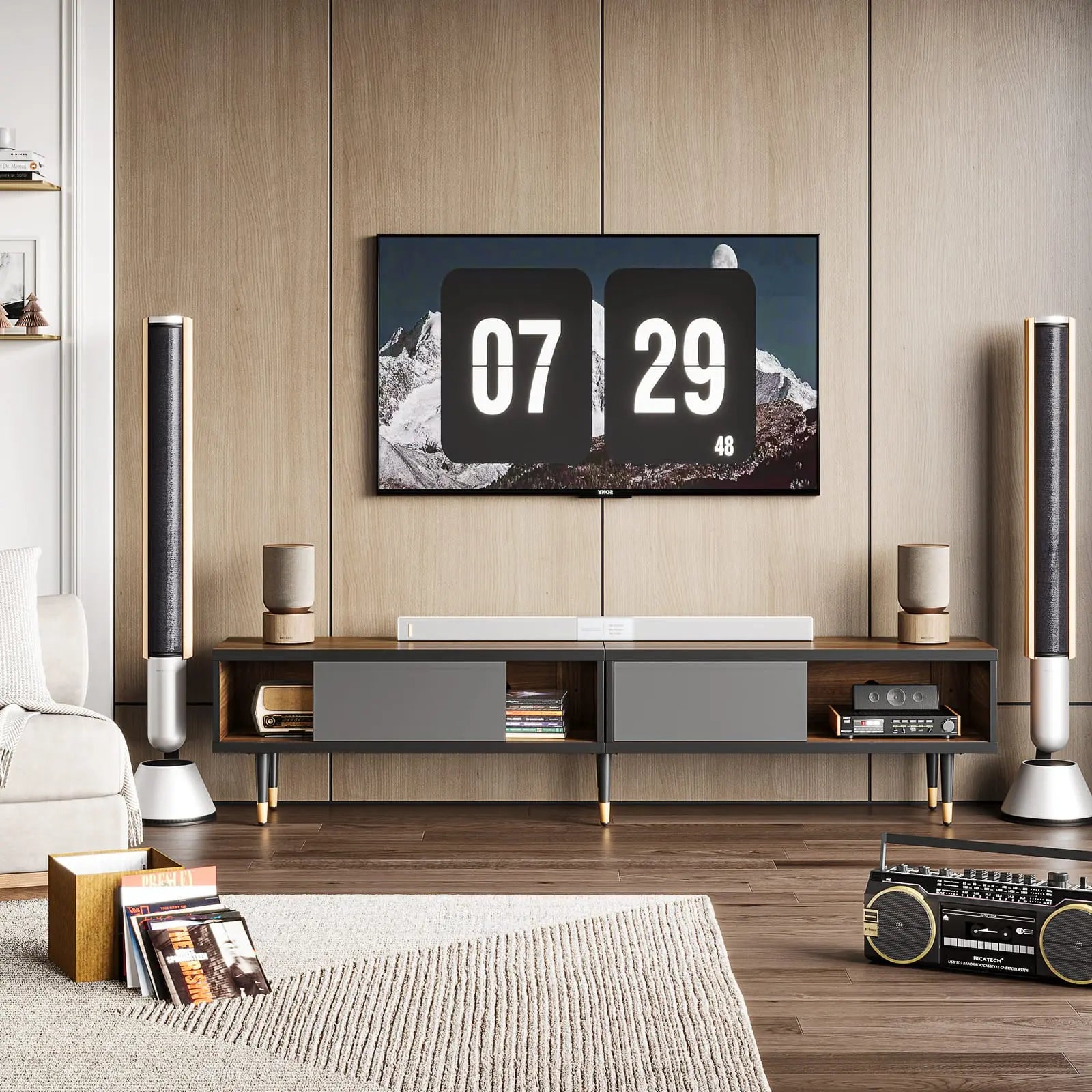 Bestier Mid Century Modern TV Stand for 85 inch TVs - 2-in-1 Long Entertainment Center TV Cabinet with Storage for Living Room, Home Theater & Family Room