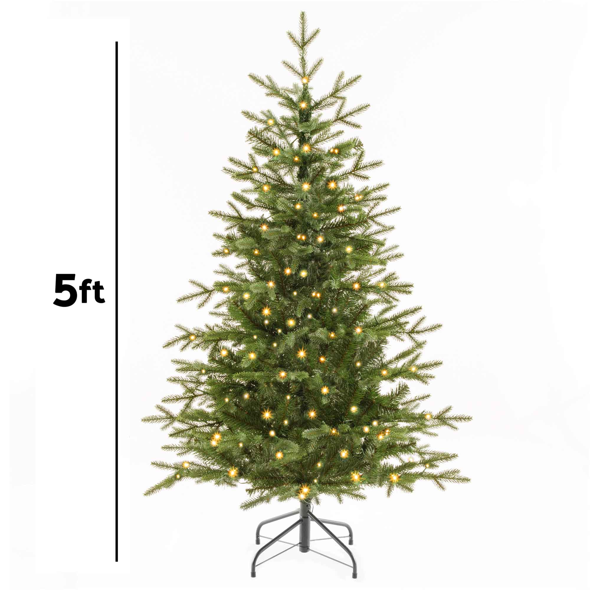 5ft Pre-Lit Hinged Artificial Christmas Tree with 200 Warm White LED Lights & Realistic PE/PVC Tips - Easy Setup Holiday Decor for Living Room, Bedroom, Office (Model DH80)