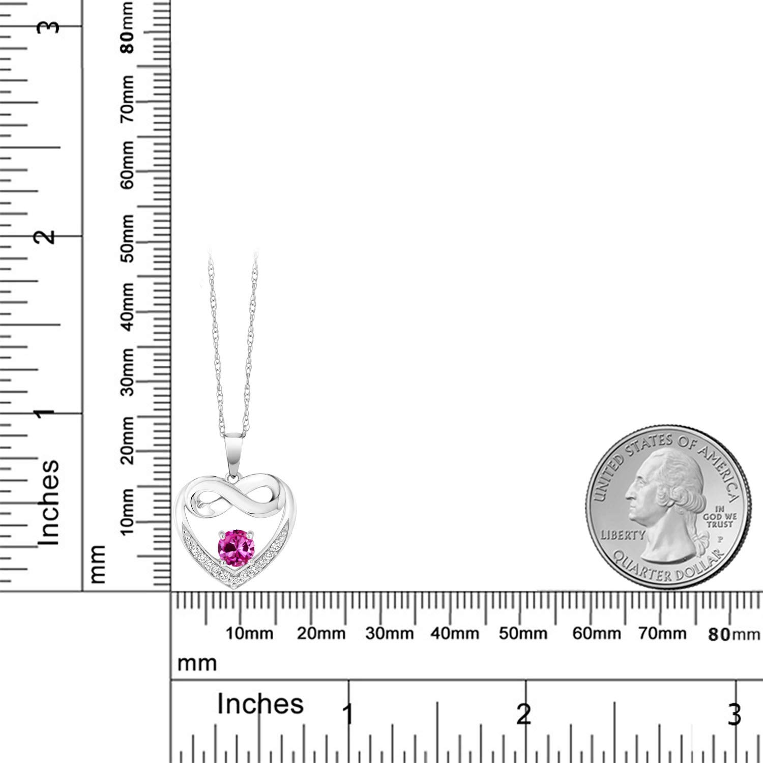 10K White Gold 5MM Gemstone Birthstone & Lab-Grown Diamond Infinity Heart Pendant Necklace for Women | 18
