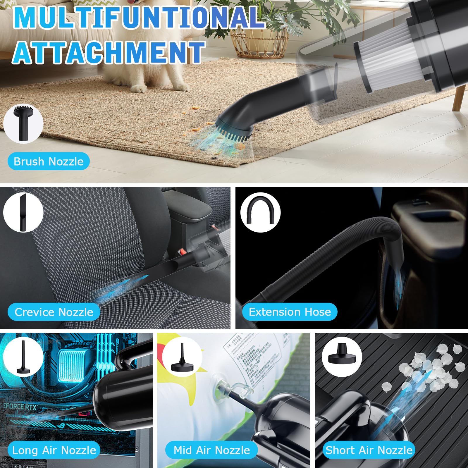 Cordless Handheld Vacuum 12000PA - 3-in-1 Car & Home Cleaner for Carpet, Keyboard
