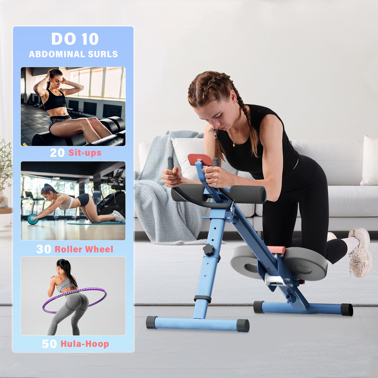 Foldable Adjustable Ab Machine for Home Gym - Abdominal Trainer with Phone Holder & Touch Display for Core Workouts | Perfect for Home Fitness & Stomach Exercises