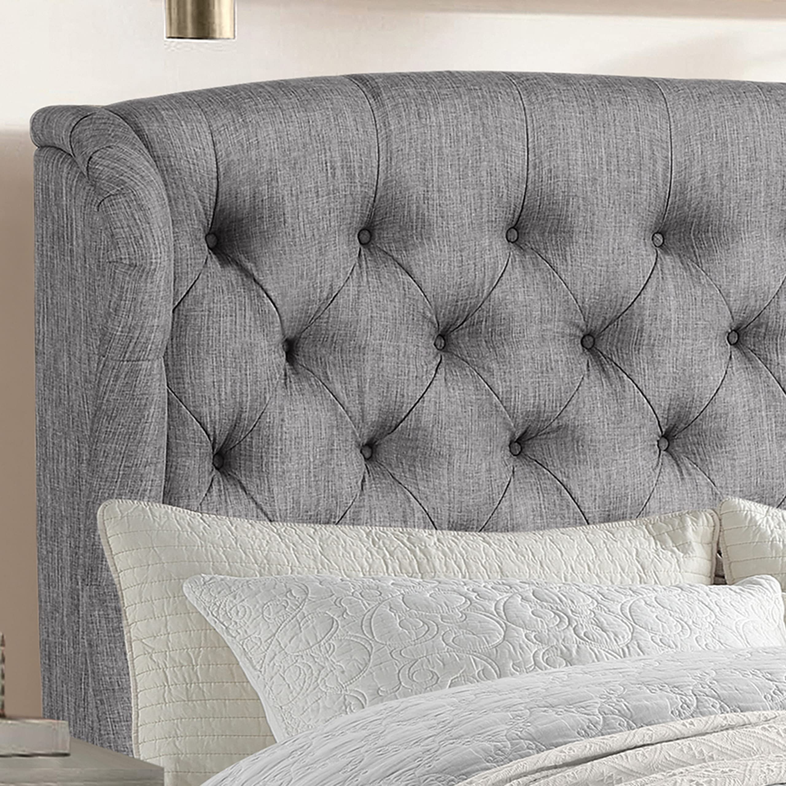 Rosevera Issac King Size Bed Frame with Adjustable Headboard & Button Tufted Design in Textile Gray - Perfect for Master Bedrooms & Guest Rooms