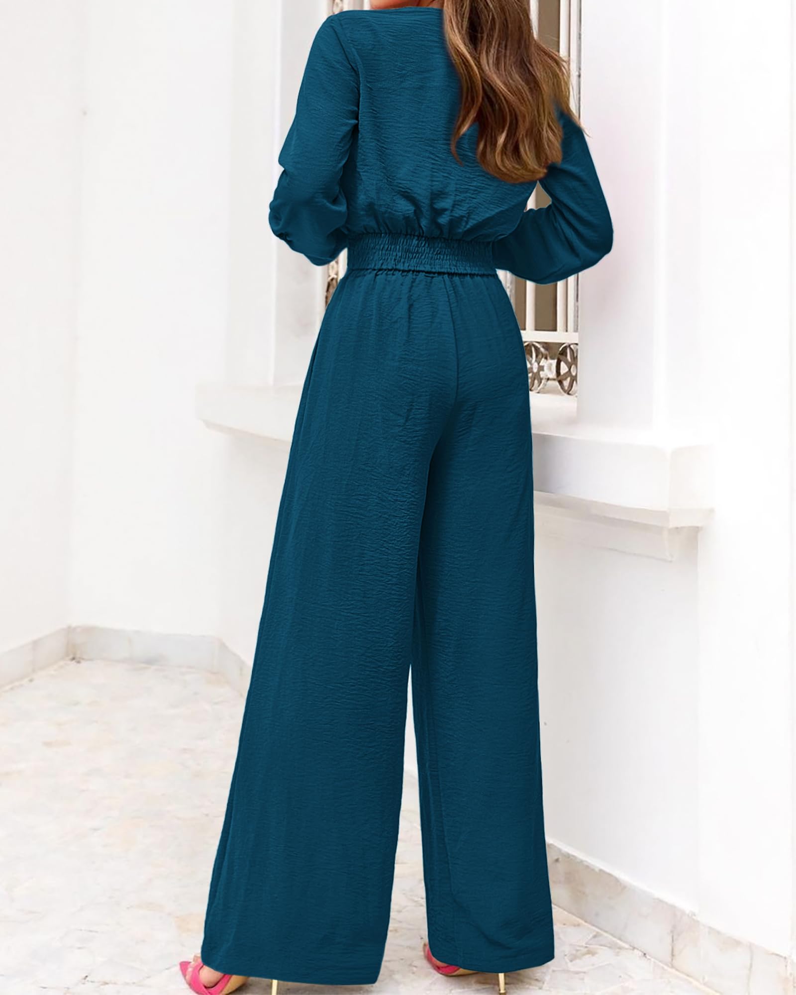 PRETTYGARDEN Women's 2 Piece Outfit Set - 2025 Spring Casual V Neck Long Sleeve Strappy Crop Top with Wide Leg Palazzo Pants | Lounge Wear, Street Fashion, Office Outfit