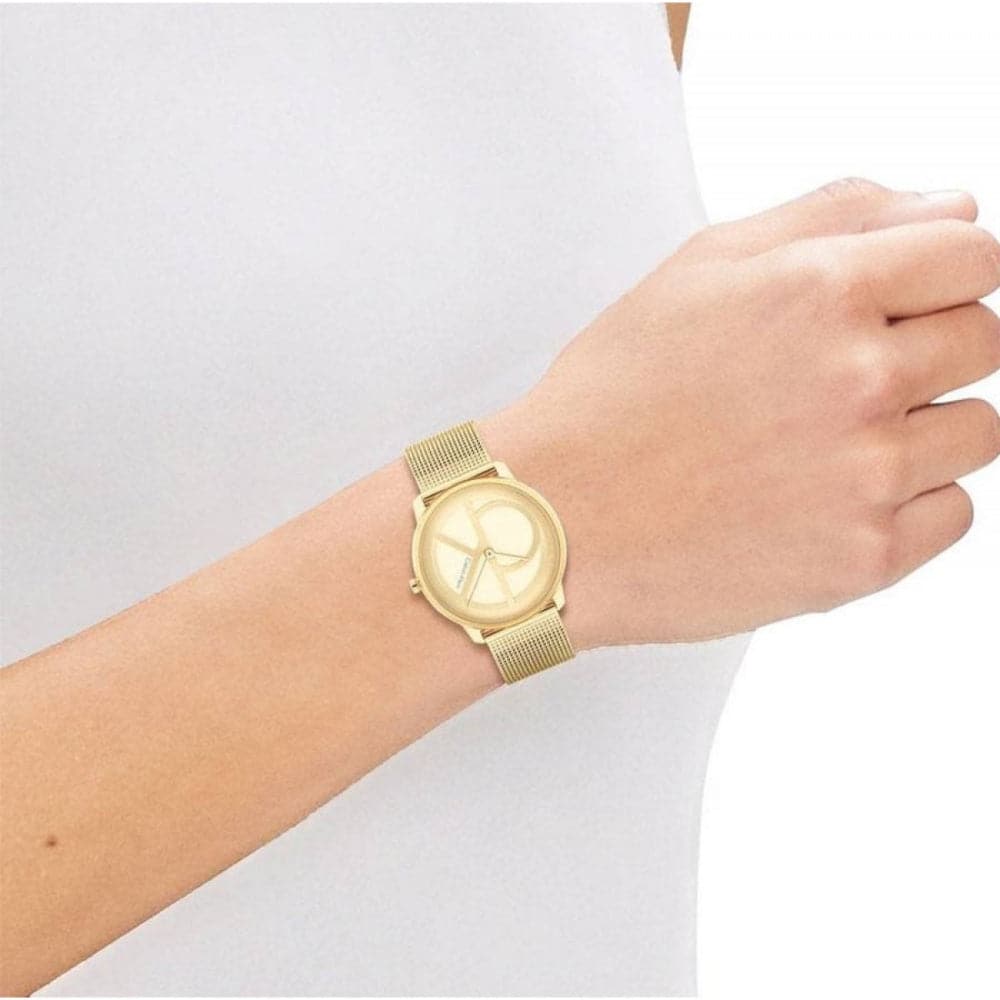 Calvin Klein Women's Watch 25200034 - Iconic Gold Dial & Milanese Strap | Perfect for Office, Date Night & Formal Events