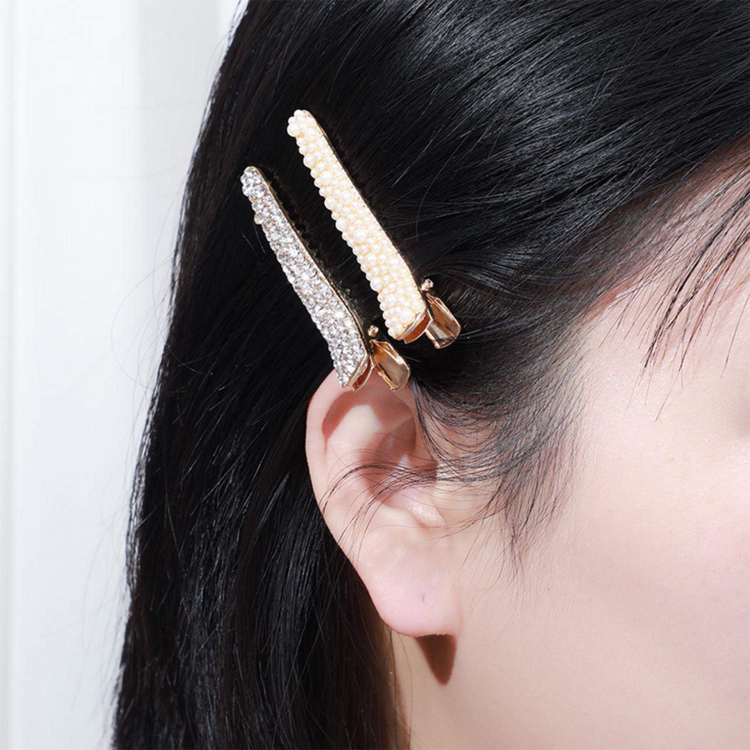 12Pcs Rhinestone Pearl Alligator Hair Clips for Women & Girls - Elegant Duckbill Hairpins for Parties, Weddings & Daily Hair Accessories