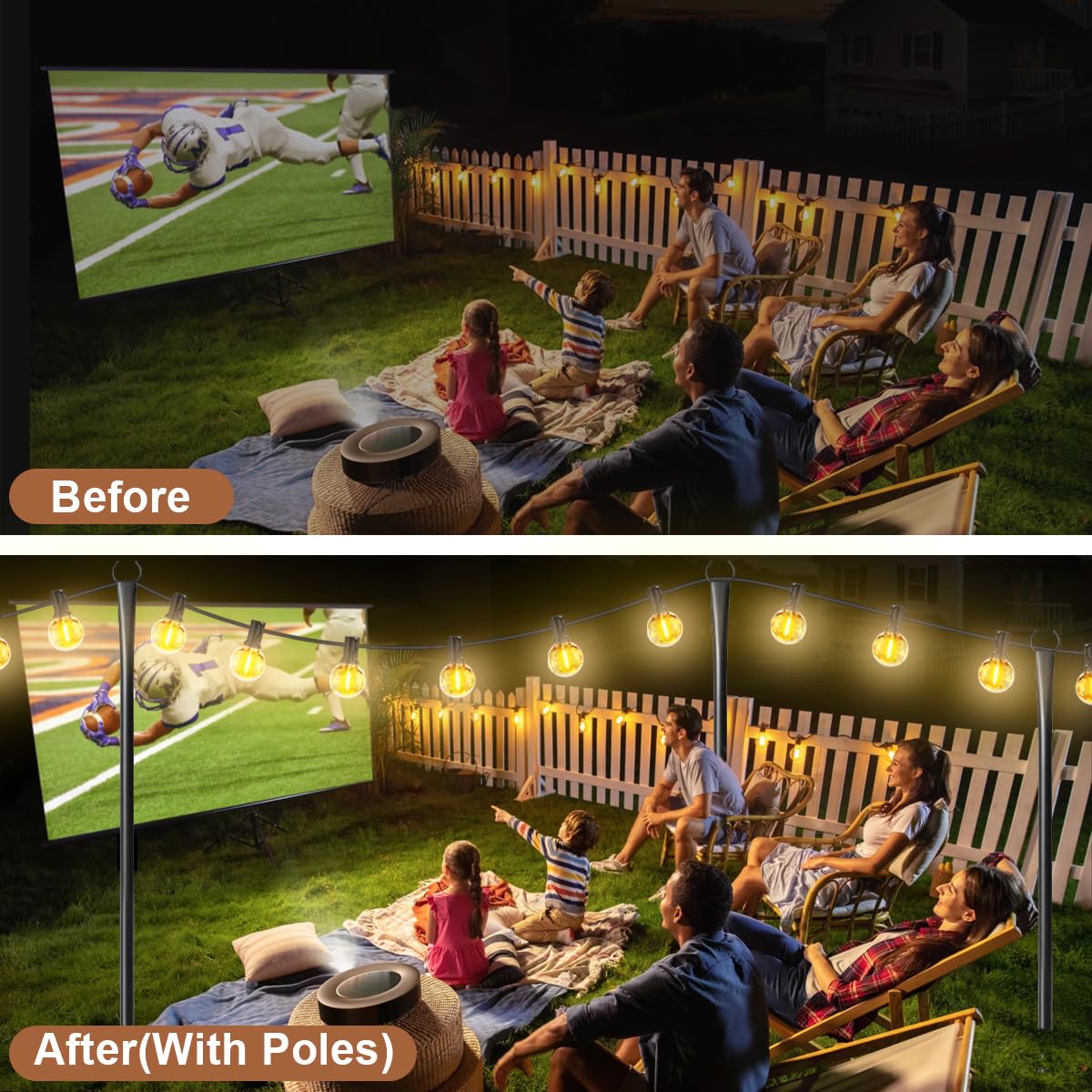 4 Pack 10ft Heavy-Duty Metal Outdoor String Light Poles with Fork - Adjustable Lighting Stand for Patio, Backyard, Pergola, Garden, Deck & Camping Parties | Weather-Resistant for Year-Round Use