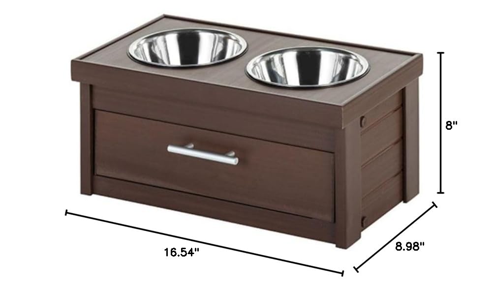 ECOFLEX Piedmont 2-Bowl Dog Diner with Storage Drawer - Russet | Durable Elevated Dog Food Bowls for Large Dogs | Perfect for Indoor & Outdoor Feeding Stations