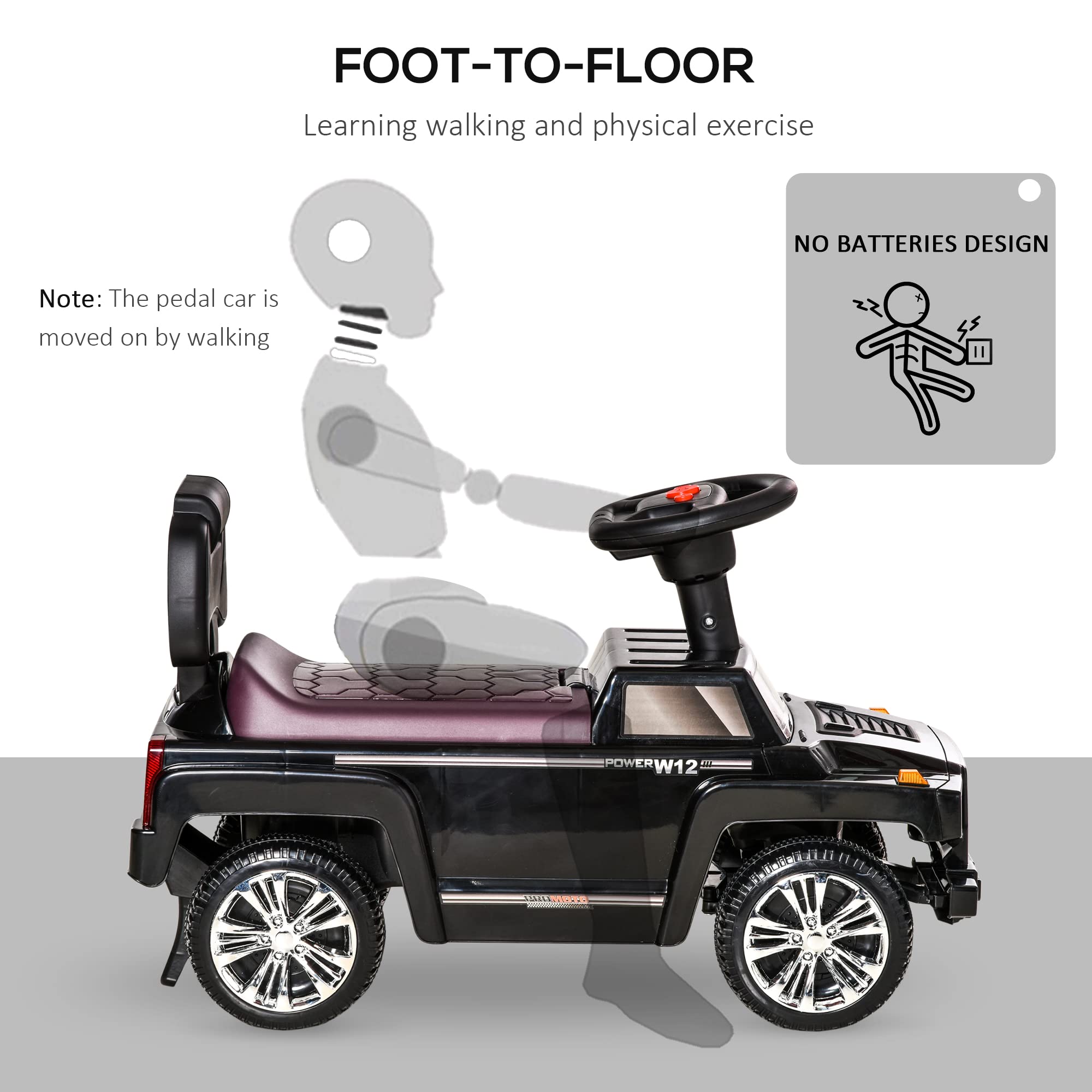 Aosom Kids SUV Style Push Car Ride-On Toy with Horn, Music, Working Lights & Storage - Anti-Tip Design for Toddlers | Indoor & Outdoor Play, Birthday Gift Idea