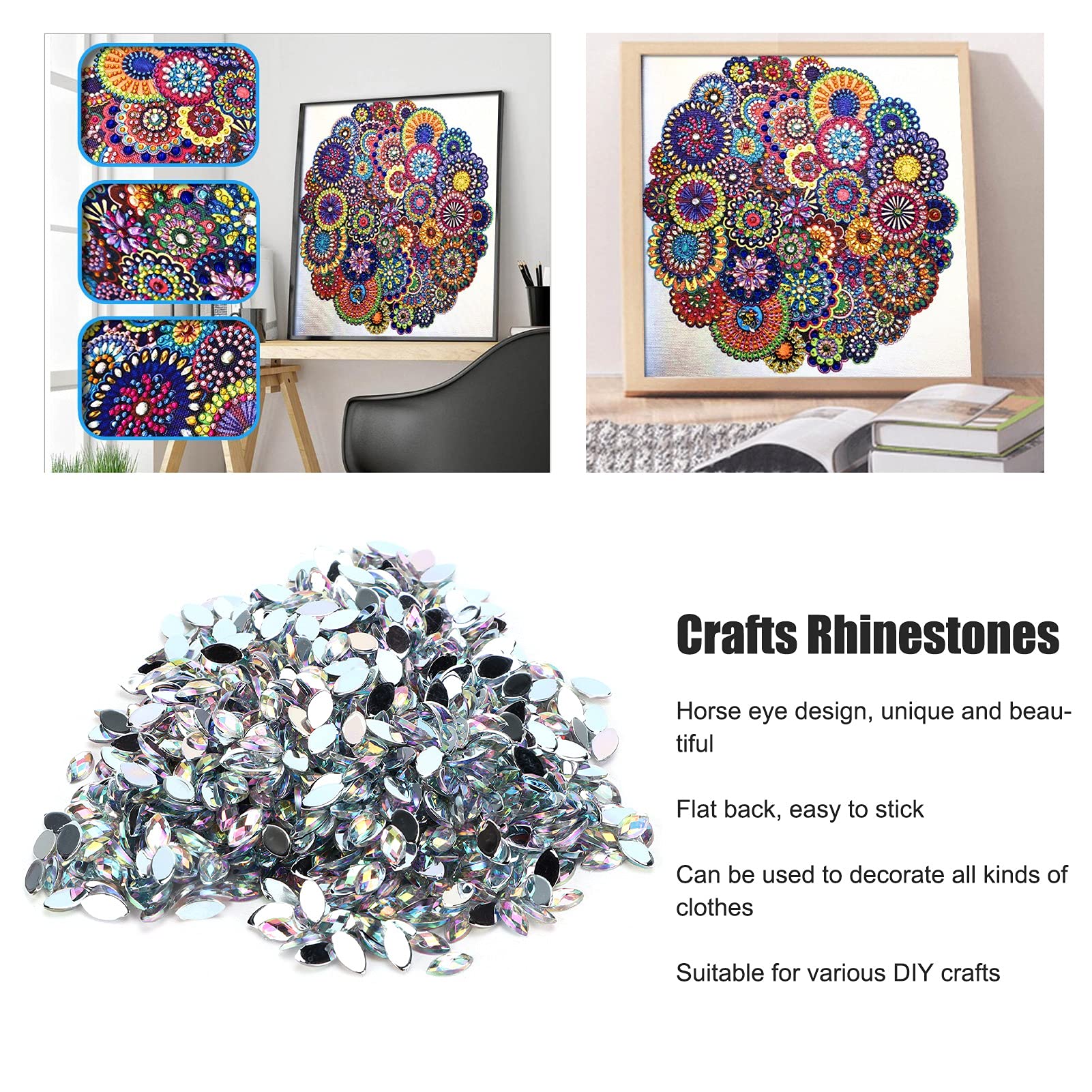 1000Pcs White Horse Eye Rhinestones - Flatback Faceted Glass Crystals for DIY Crafts, Jewelry Making, Costume Design & Nail Art Decoration