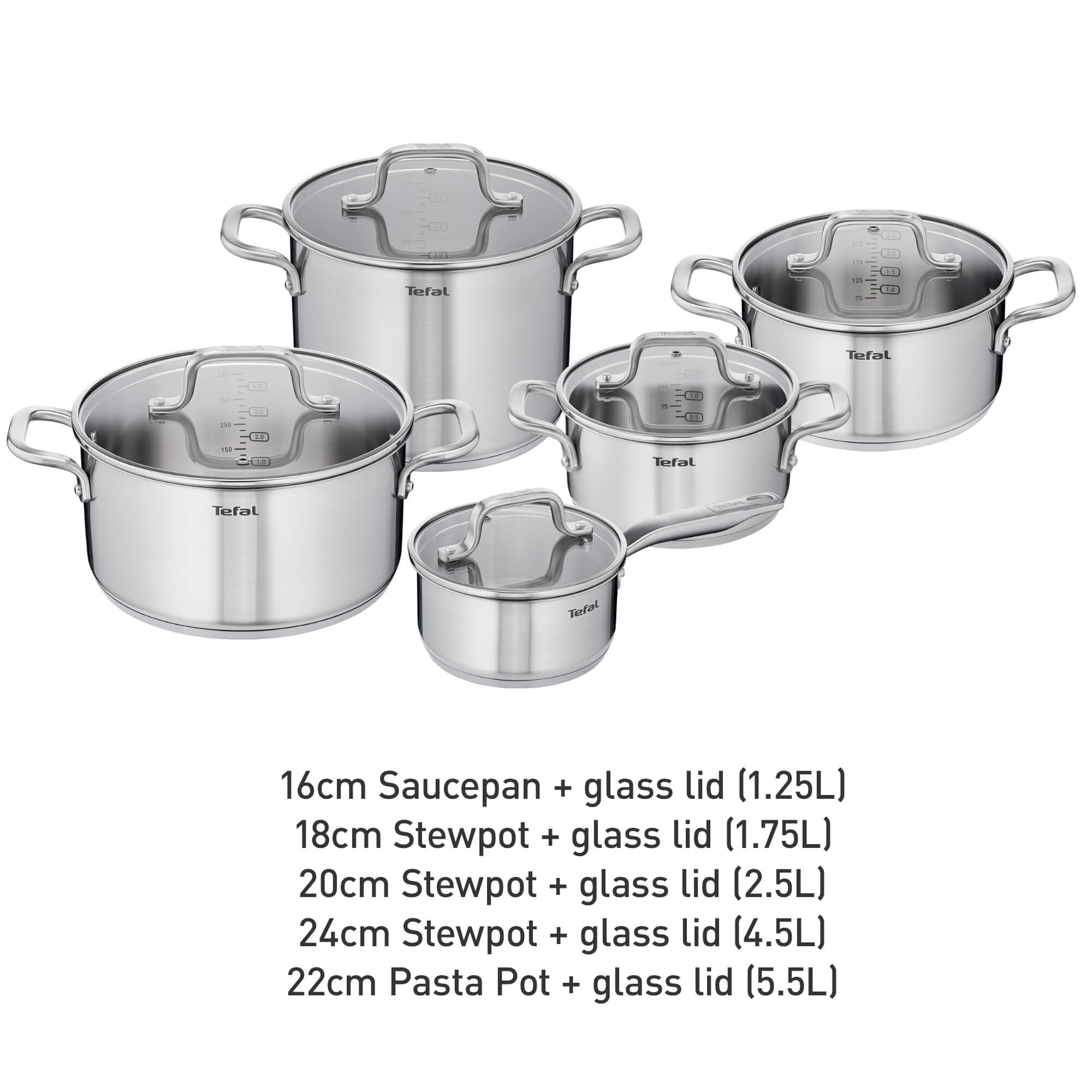 Tefal Virtuoso 5-Piece Induction Stainless Steel Cookware Set - Uncoated Pots & Pans for Gas, Electric & Induction Stoves - Perfect for Boiling, Frying & Everyday Cooking