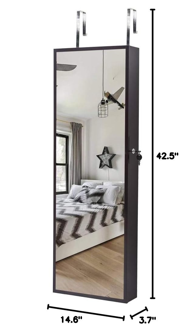 LED Jewelry Cabinet with Mirror - Lockable Wall-Mounted Organizer for Bedroom & Closet